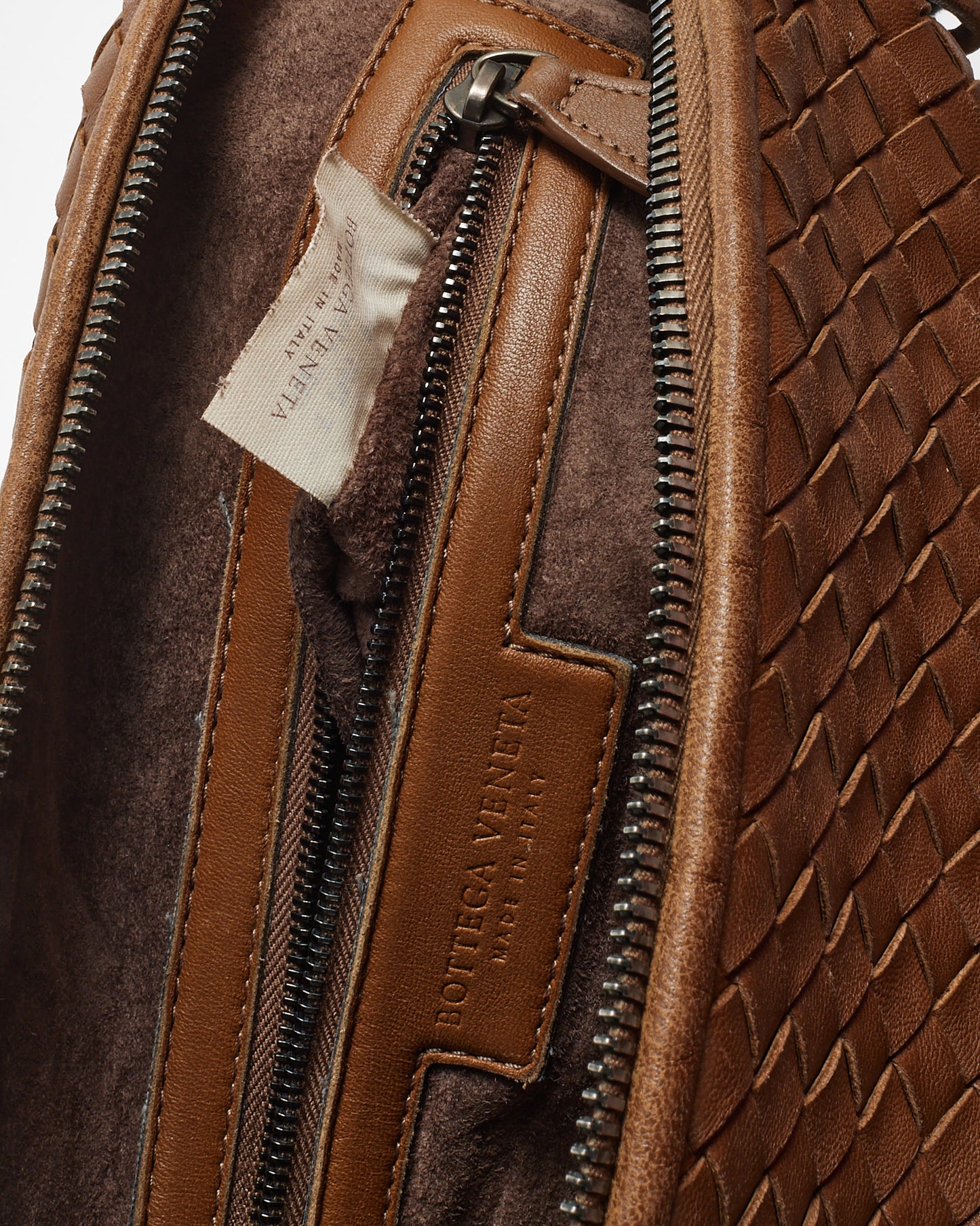 Bottega Veneta Camel Brown Intrecciato Woven Leather Nodini Crossbody Bag