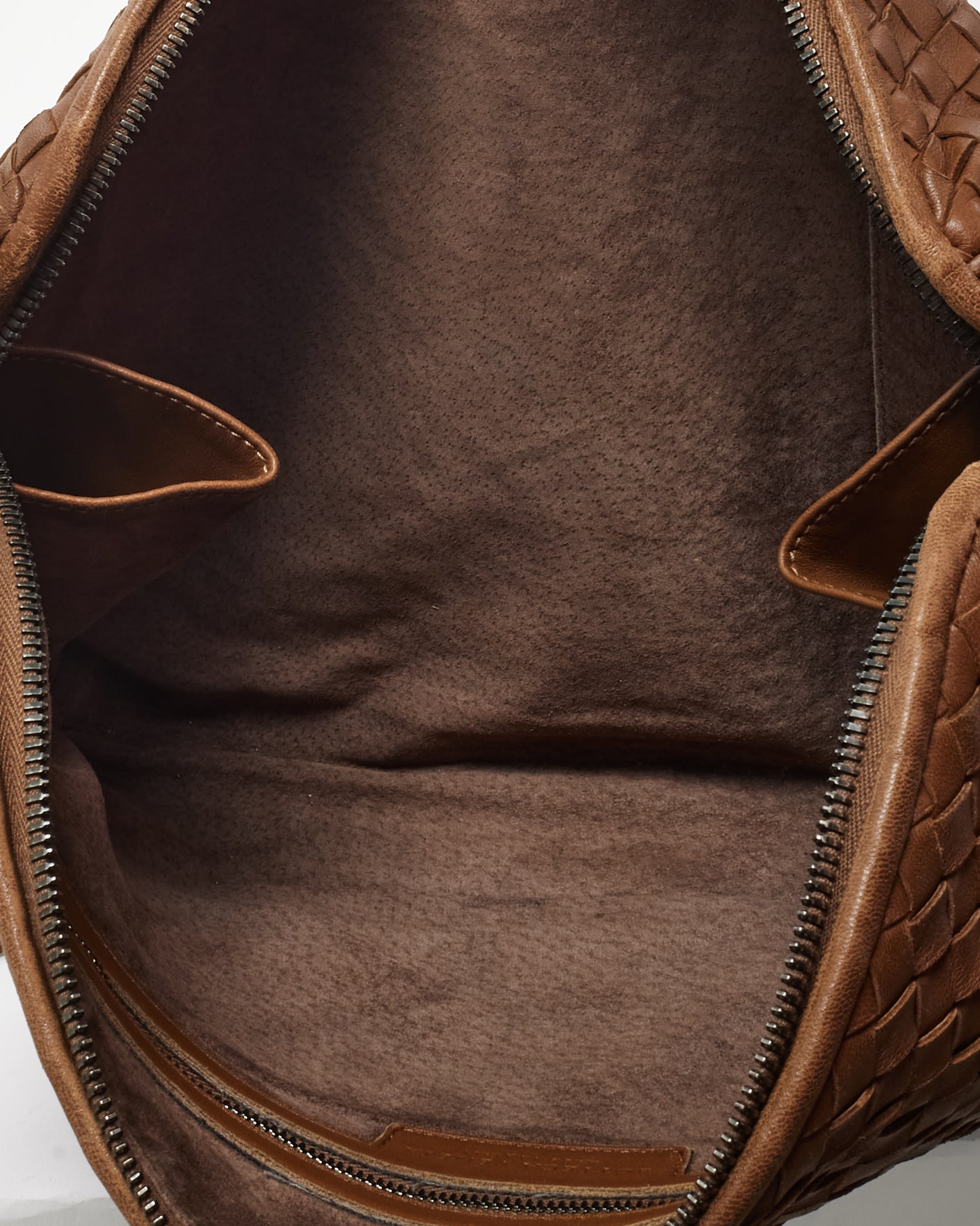 Bottega Veneta Camel Brown Intrecciato Woven Leather Nodini Crossbody Bag