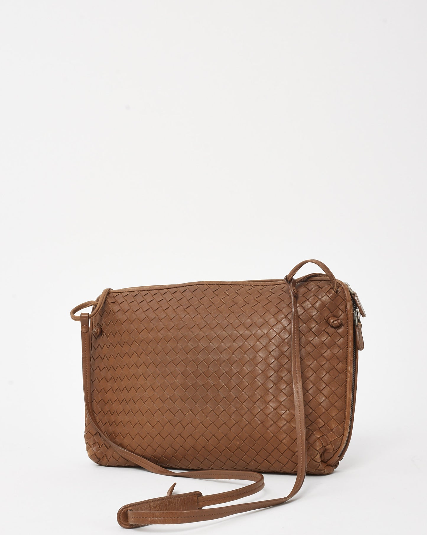 Bottega Veneta Camel Brown Intrecciato Woven Leather Nodini Crossbody Bag