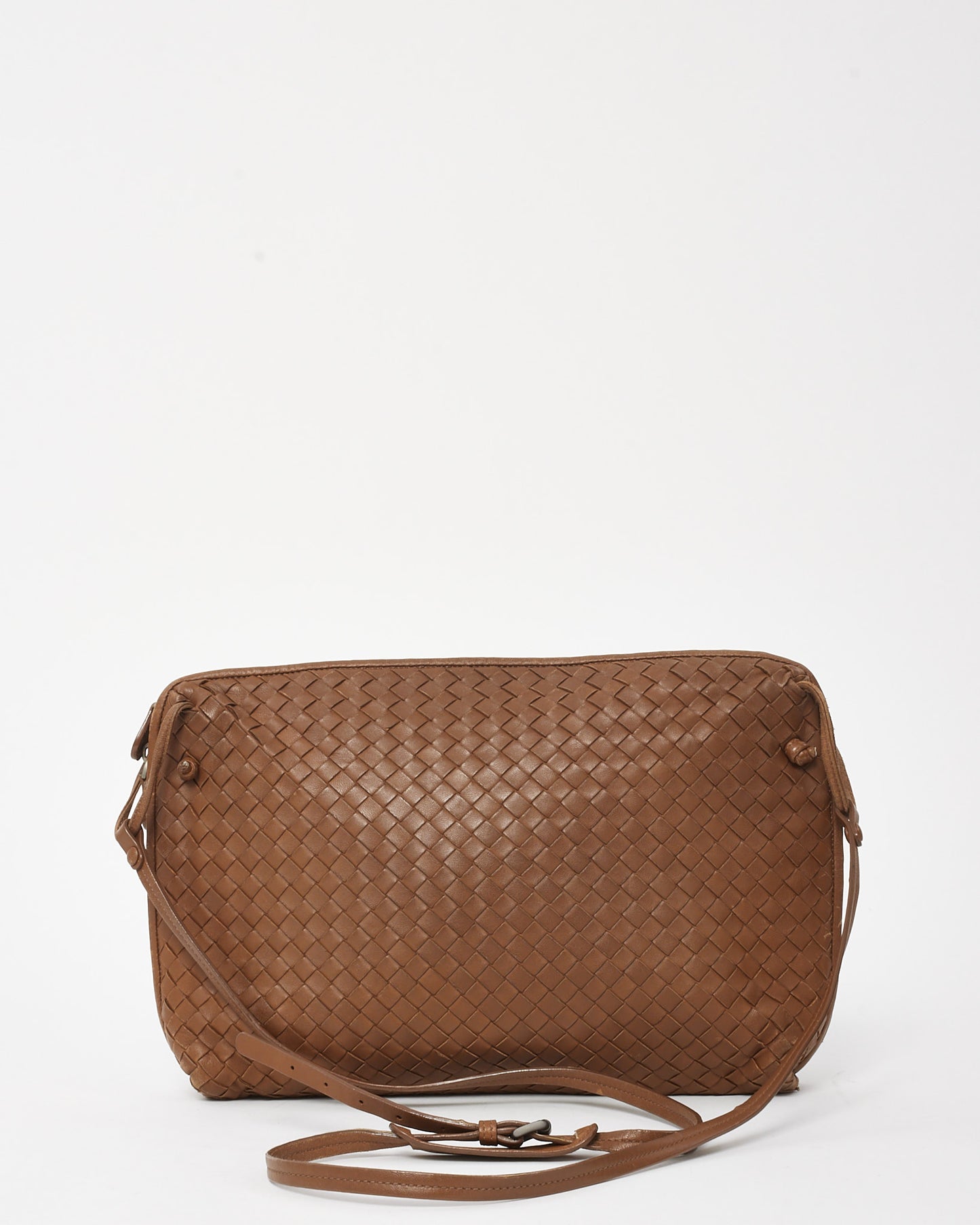 Bottega Veneta Camel Brown Intrecciato Woven Leather Nodini Crossbody Bag