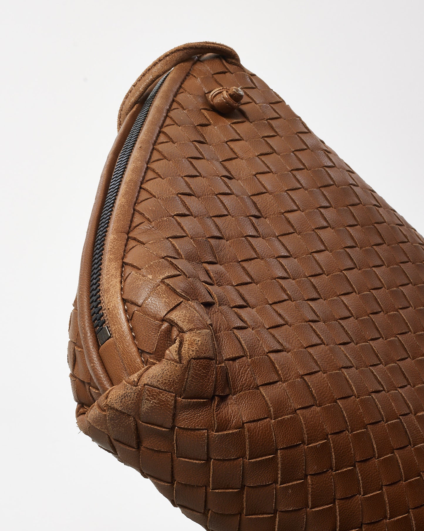 Bottega Veneta Camel Brown Intrecciato Woven Leather Nodini Crossbody Bag