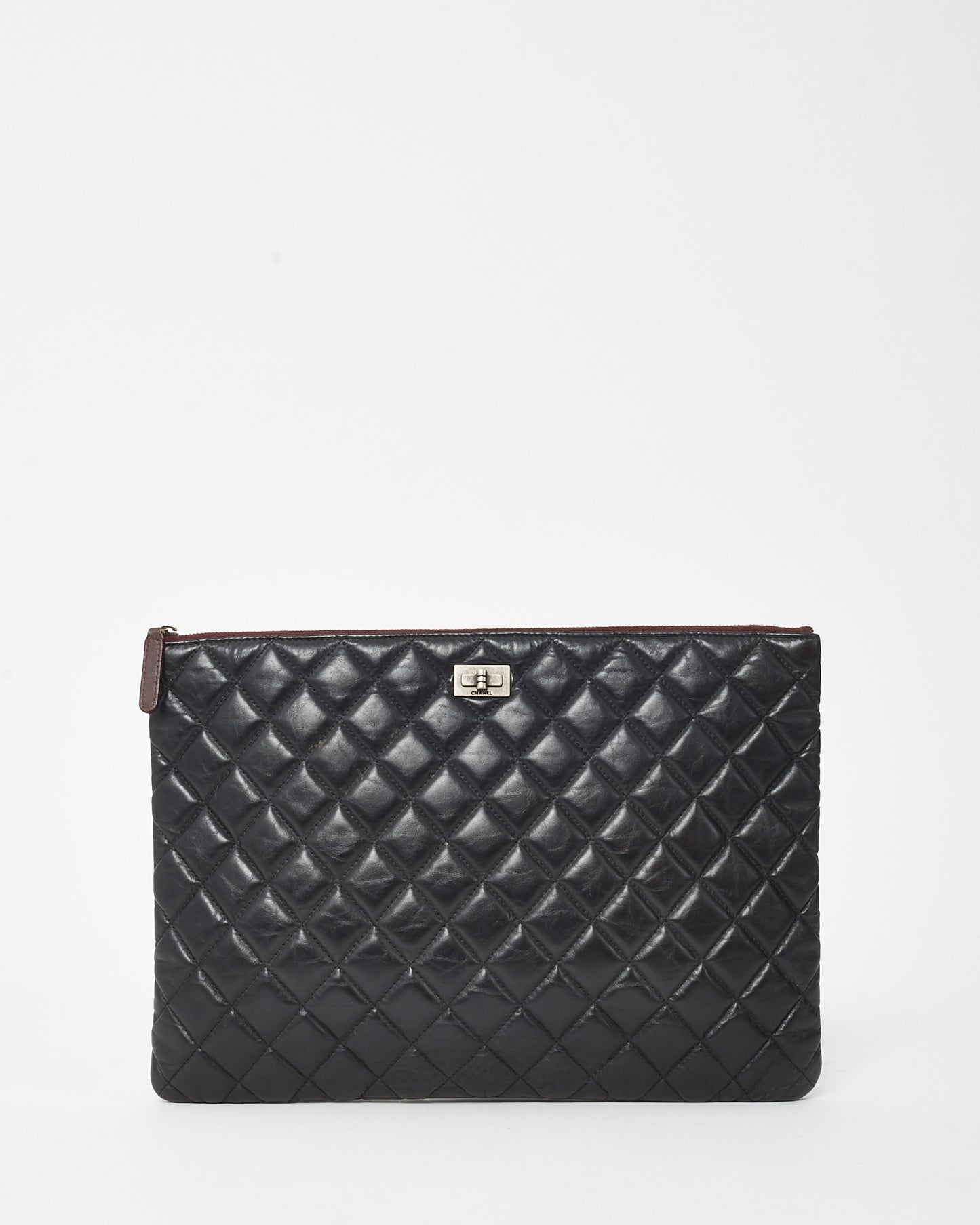 Chanel Black Lambskin Leather Re-Issue Medium O Case Clutch Pouch