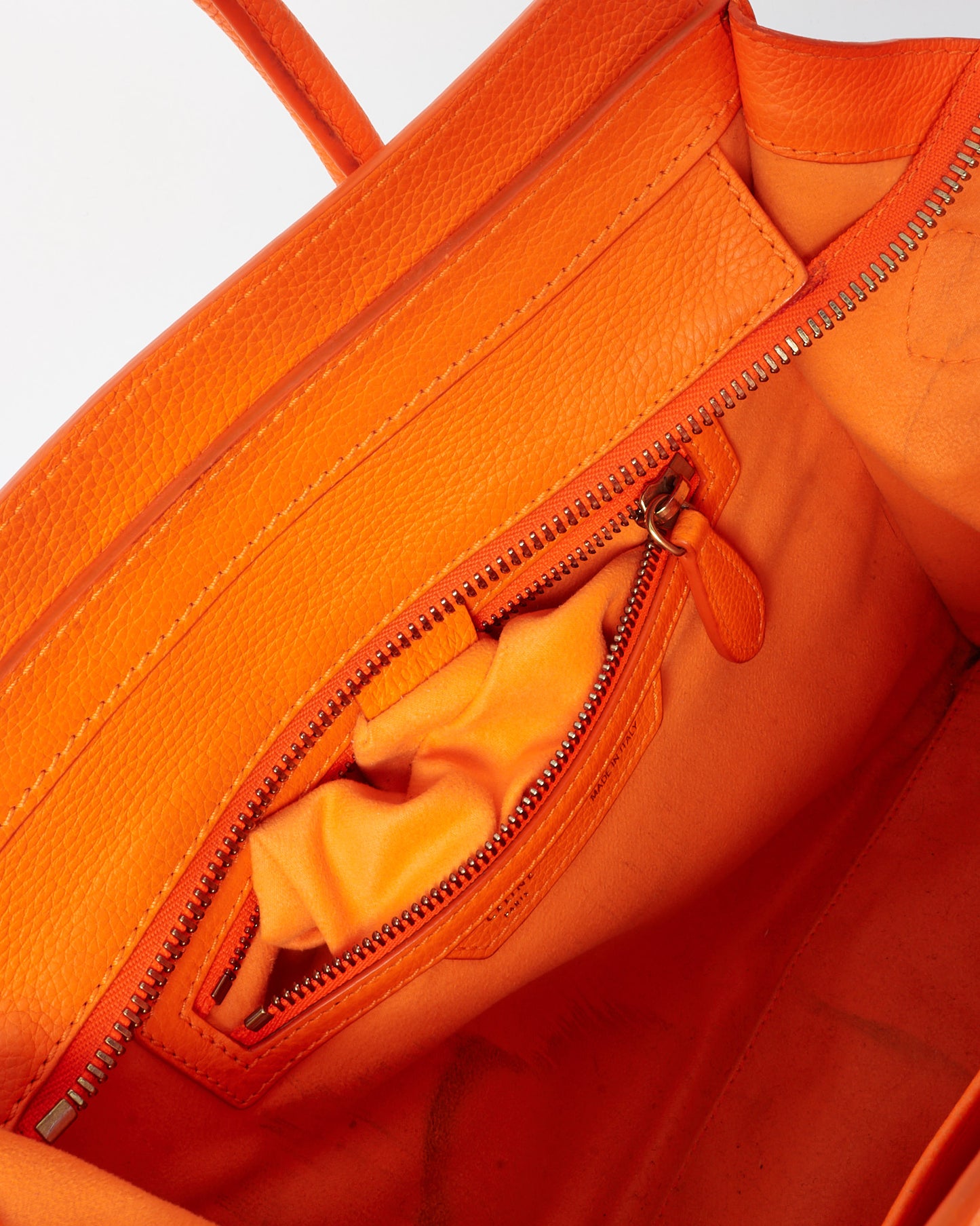 Celine Orange Grained Leather Mini Luggage Tote Bag