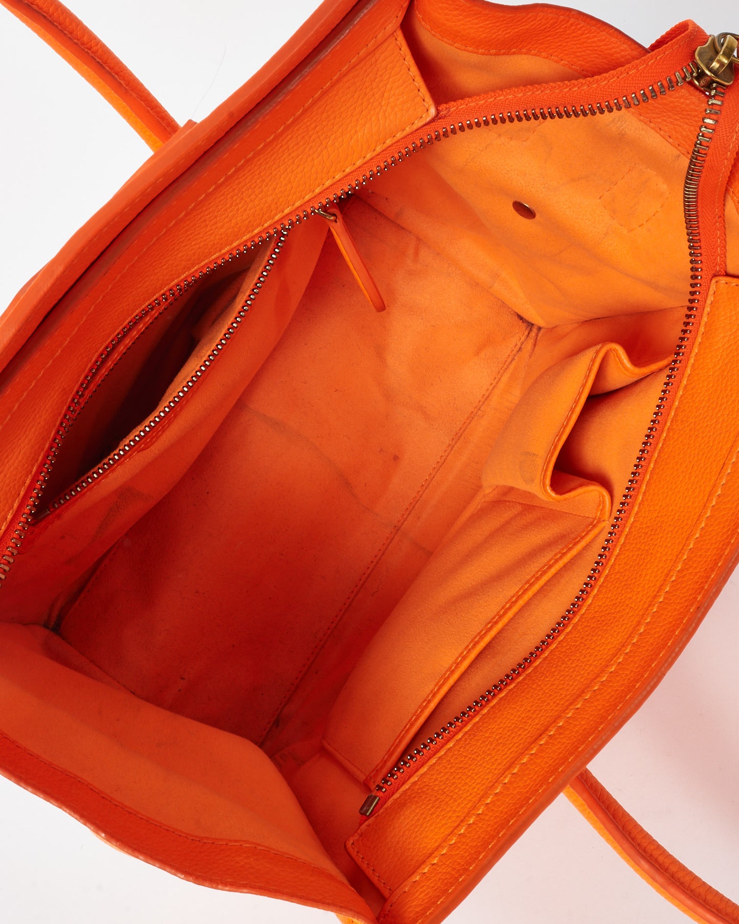 Celine Orange Grained Leather Mini Luggage Tote Bag