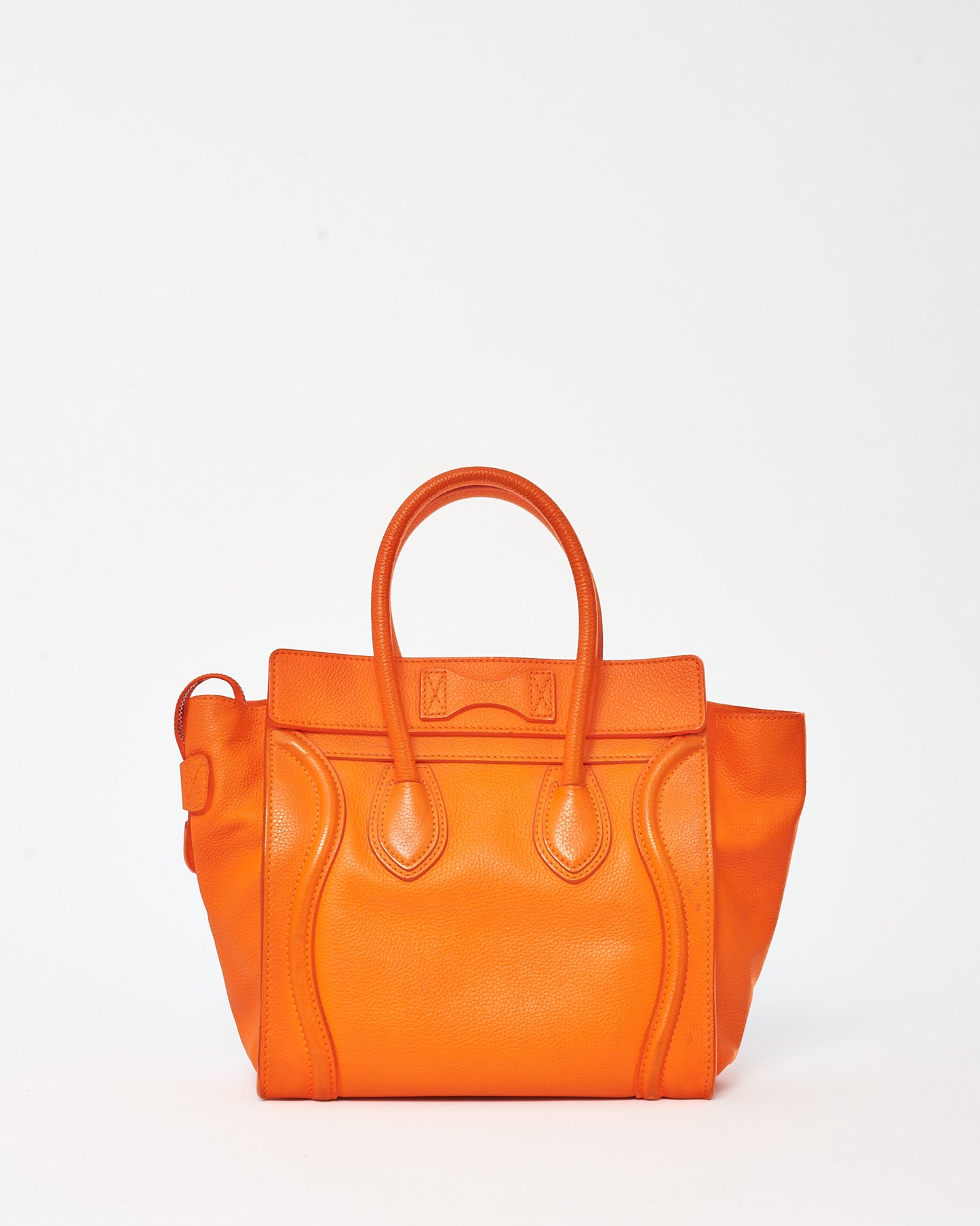 Celine Orange Grained Leather Mini Luggage Tote Bag