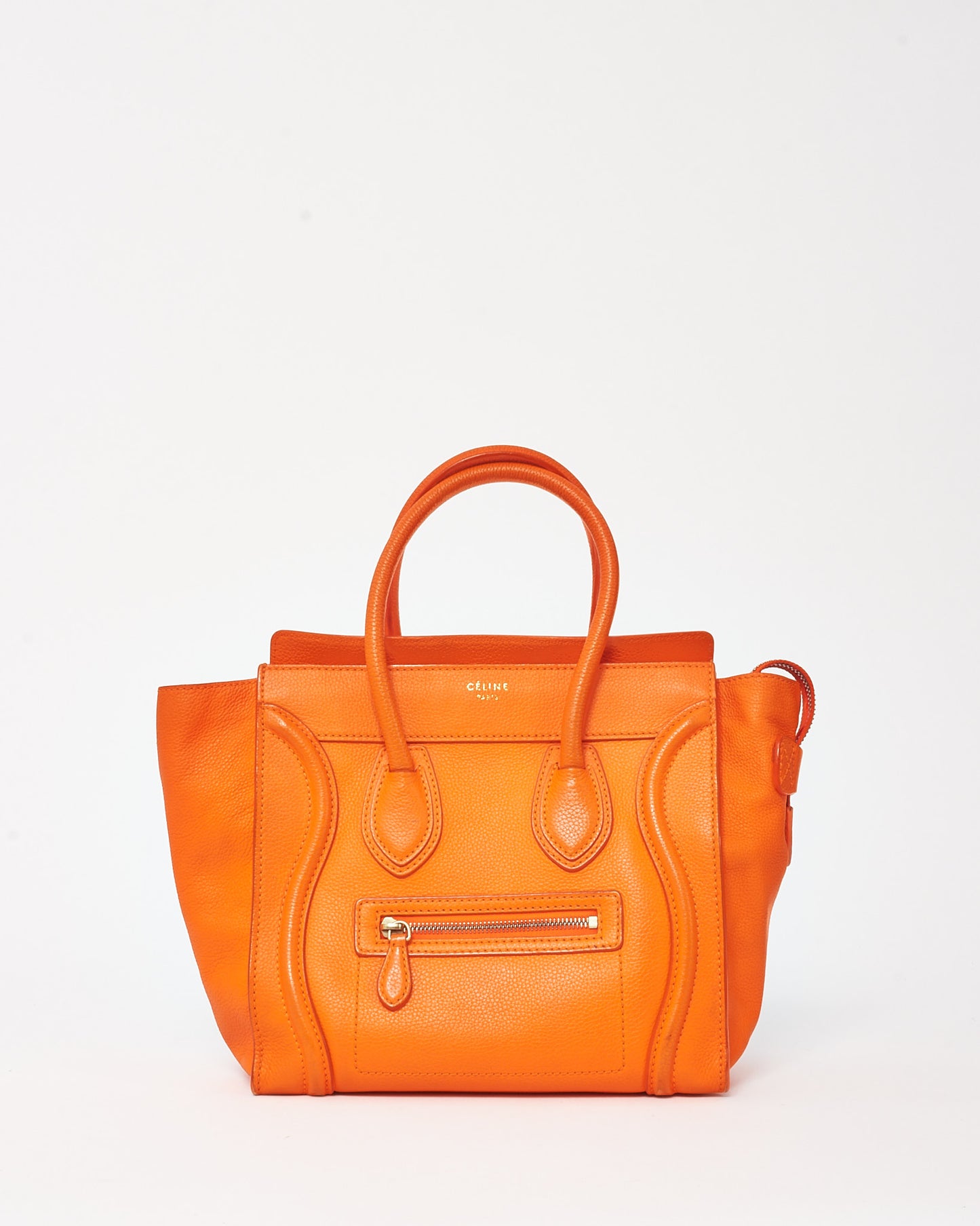 Celine Orange Grained Leather Mini Luggage Tote Bag