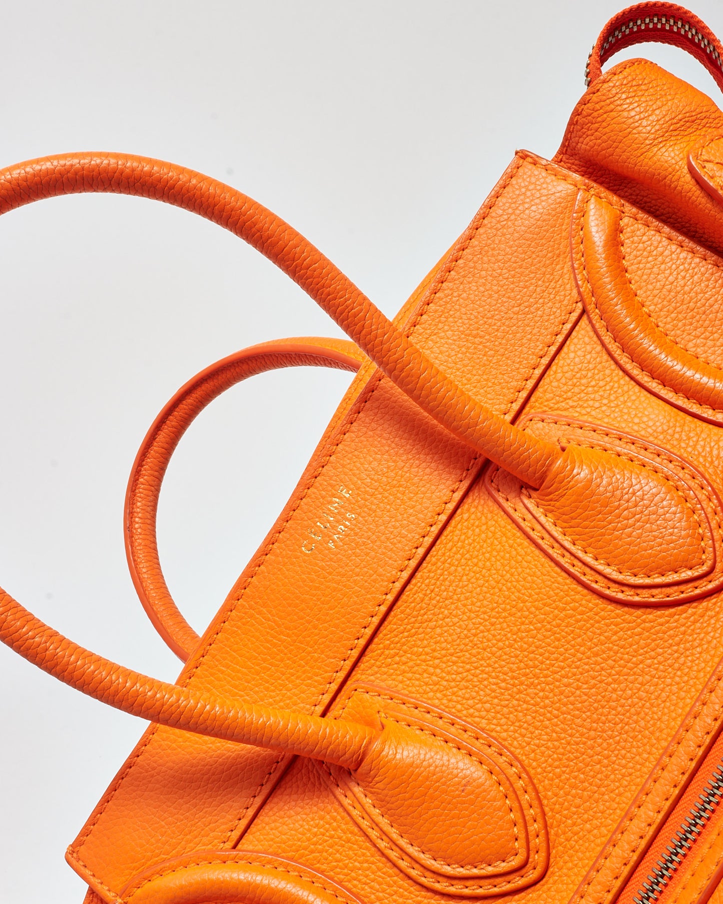 Celine Orange Grained Leather Mini Luggage Tote Bag