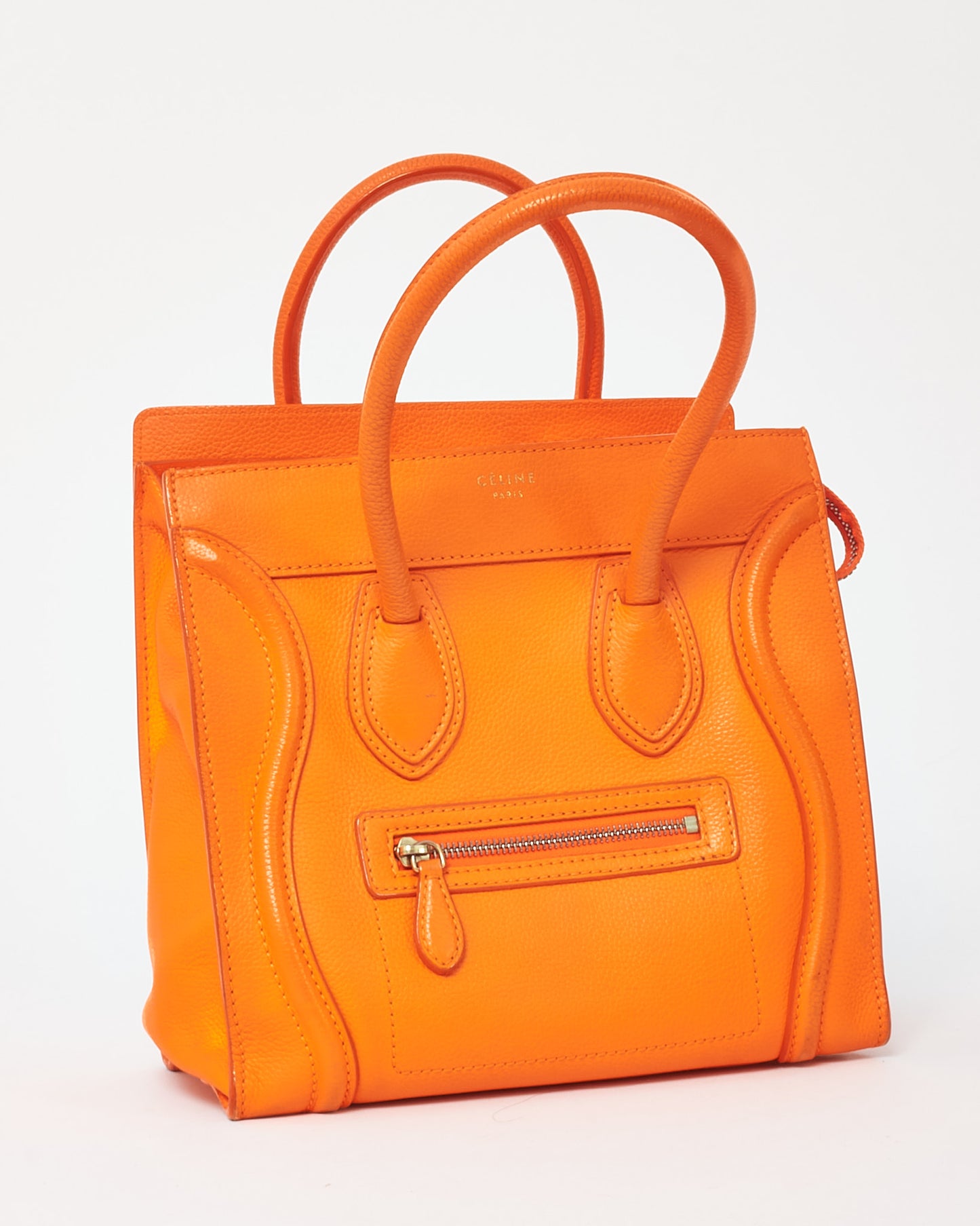 Celine Orange Grained Leather Mini Luggage Tote Bag