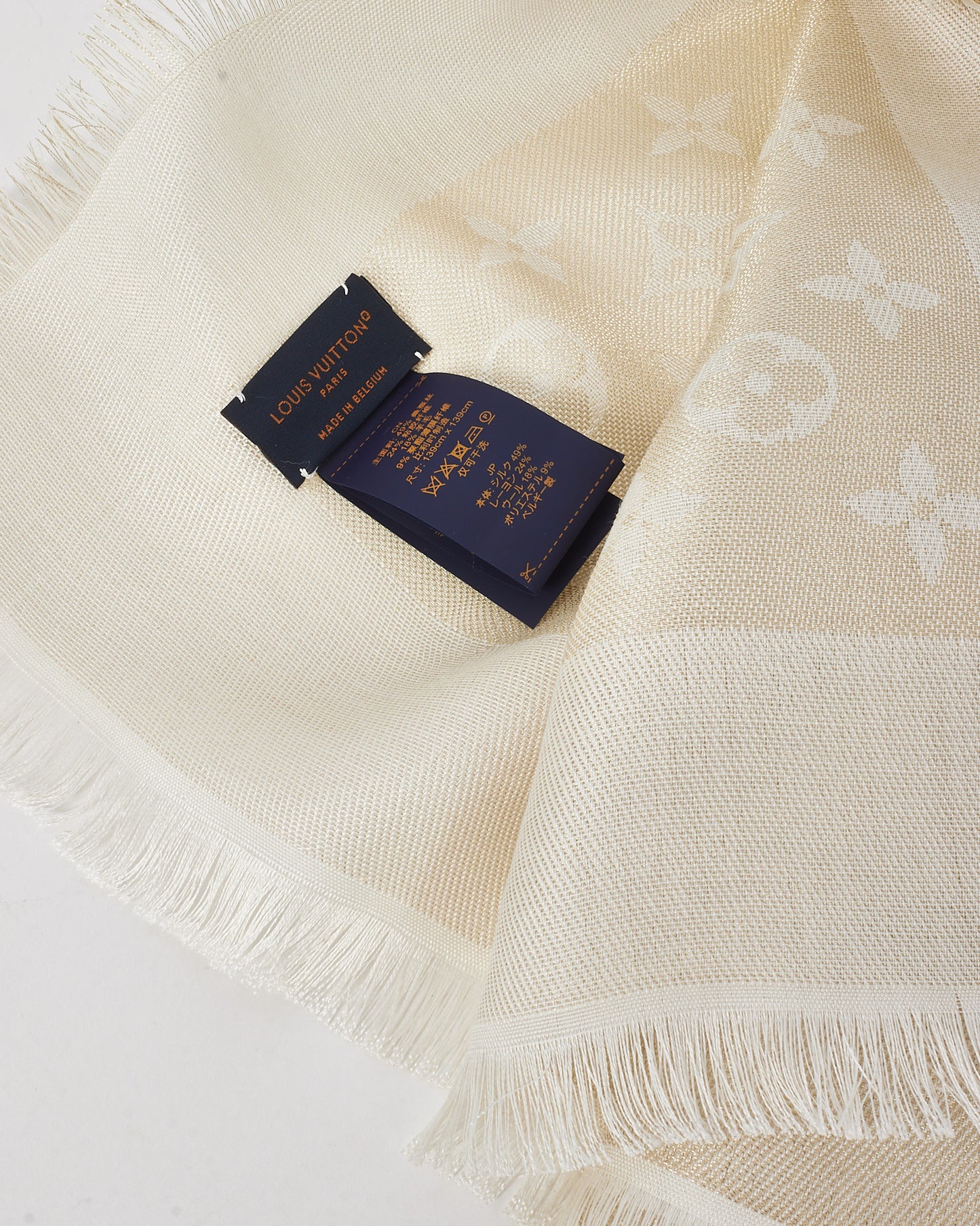 Louis Vuitton White Monogram Shine Shawl Scarf
