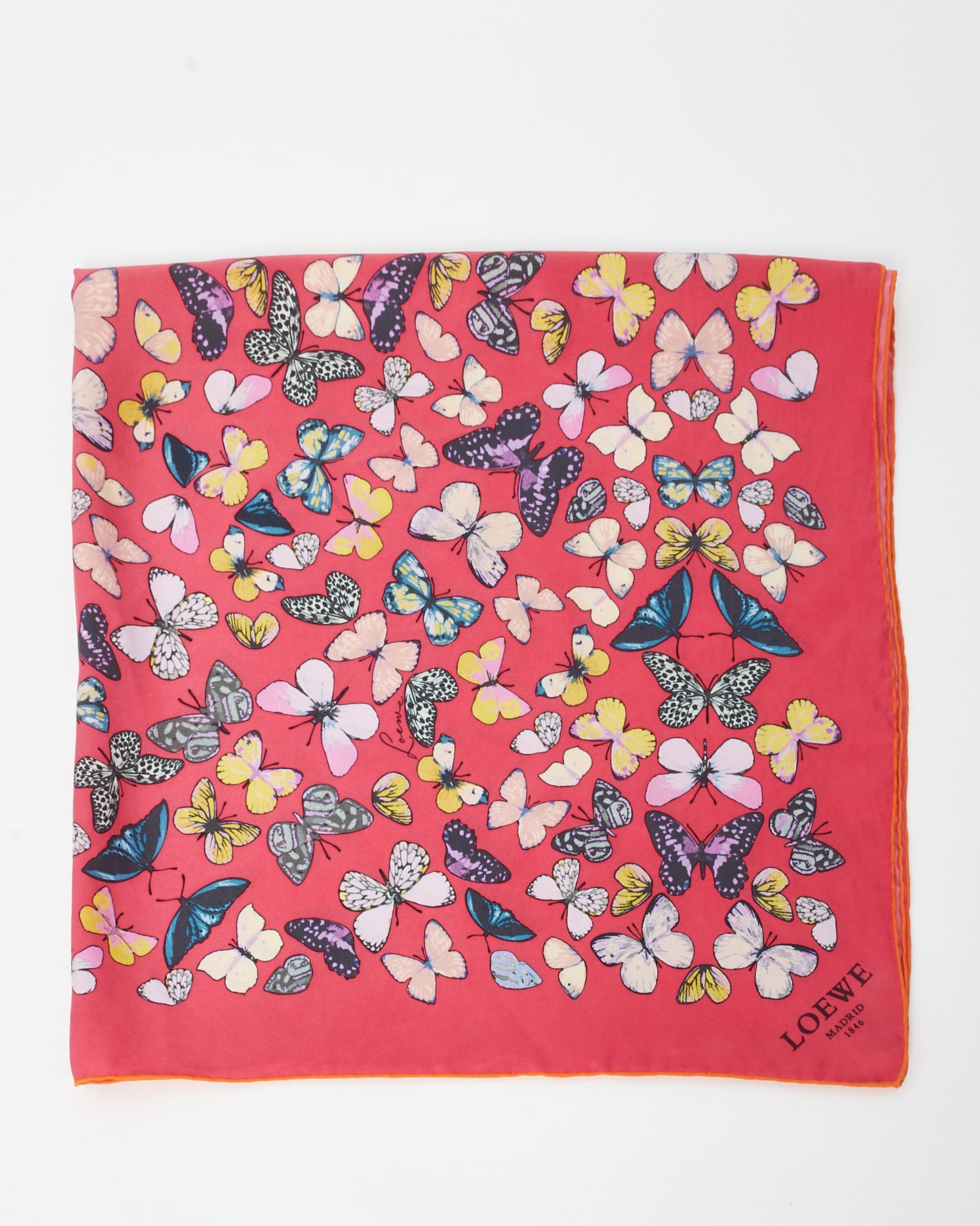 Loewe Pink Multi Butterfly Print Silk Scarf
