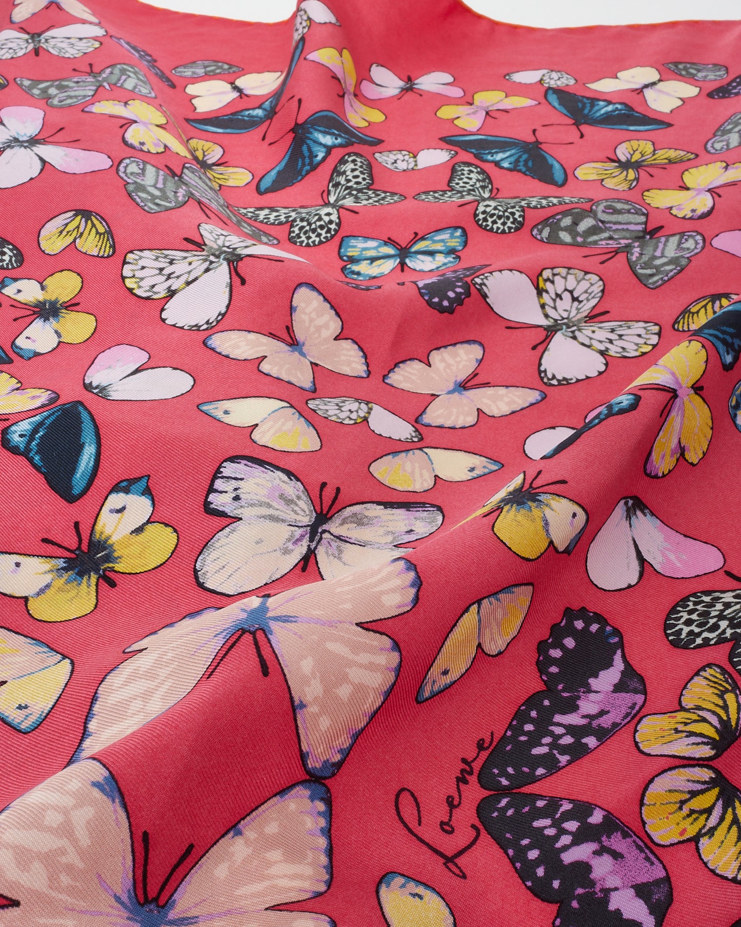 Loewe Pink Multi Butterfly Print Silk Scarf