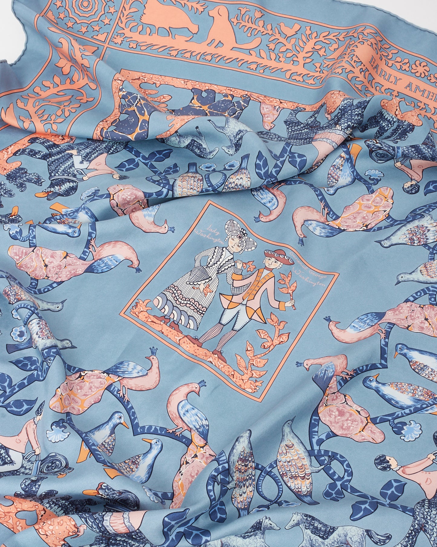 Hermès Blue/Orange/Multi Lady Washington Early America Silk Scarf