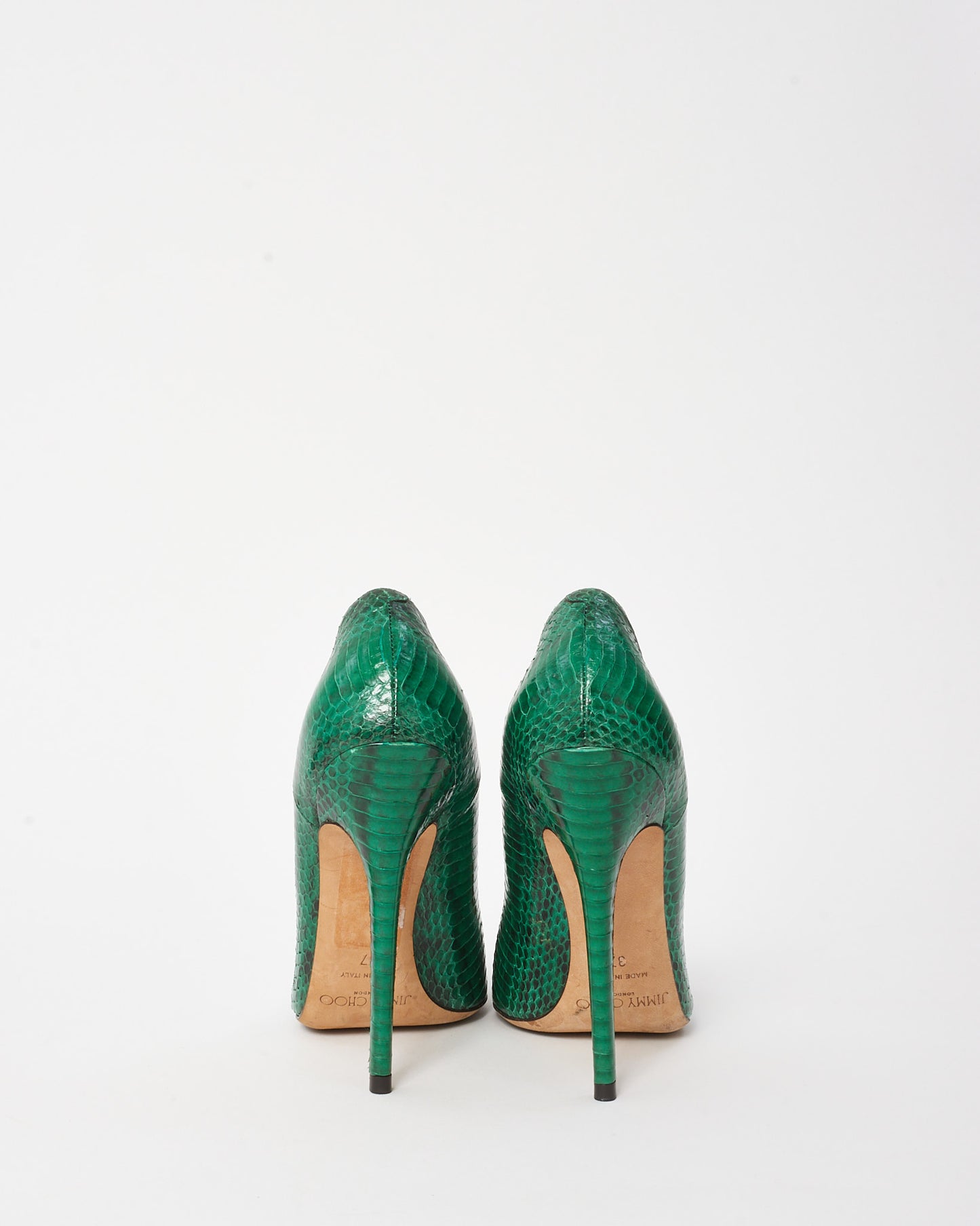 Jimmy Choo Green Python Effect Leather Anouk Pointed Toe Pumps - 37