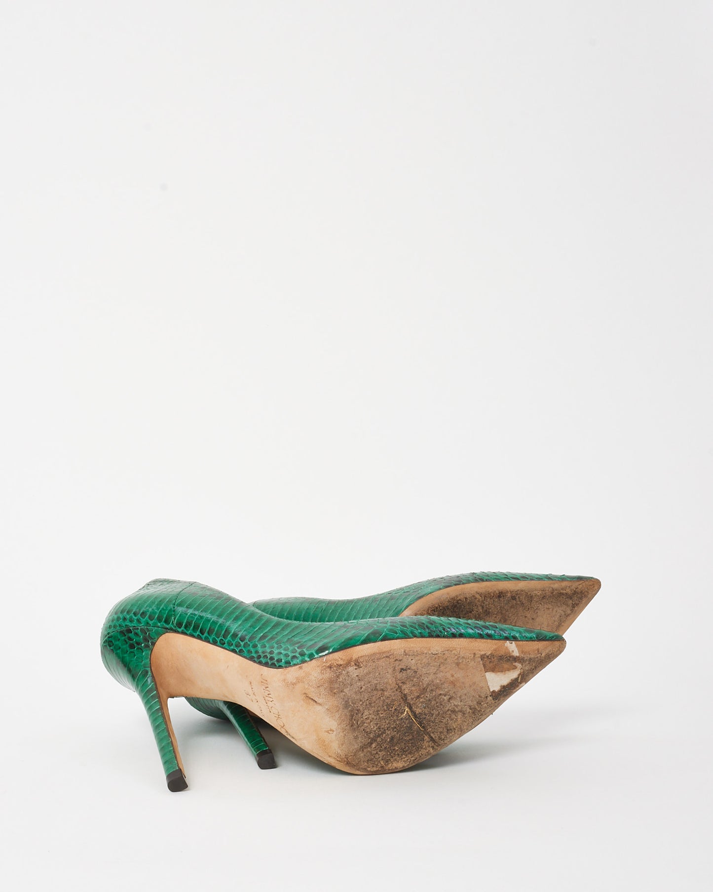 Jimmy Choo Green Python Effect Leather Anouk Pointed Toe Pumps - 37