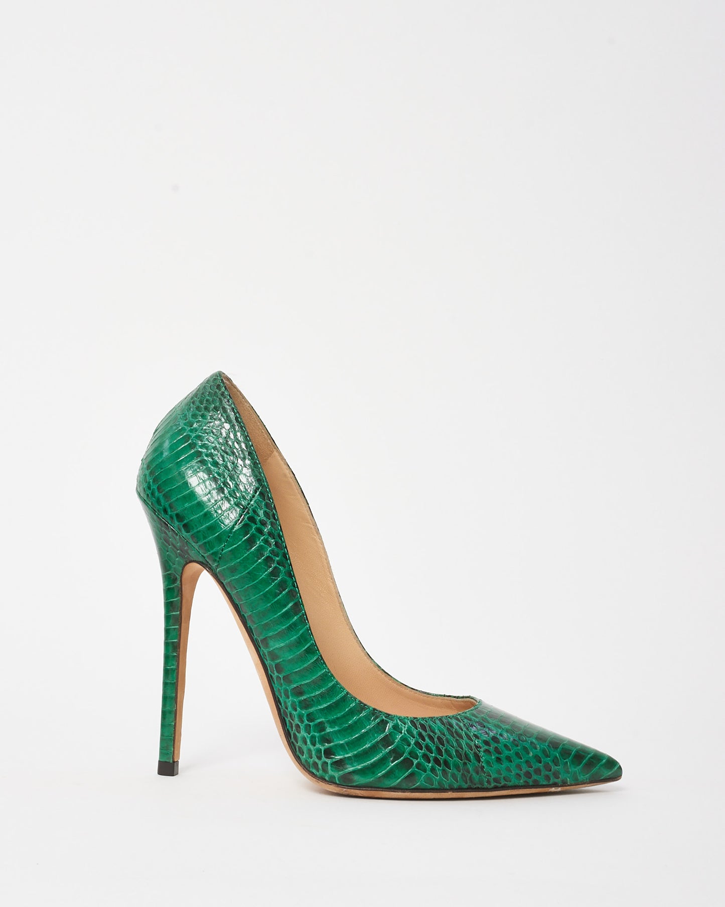 Jimmy Choo Green Python Effect Leather Anouk Pointed Toe Pumps - 37
