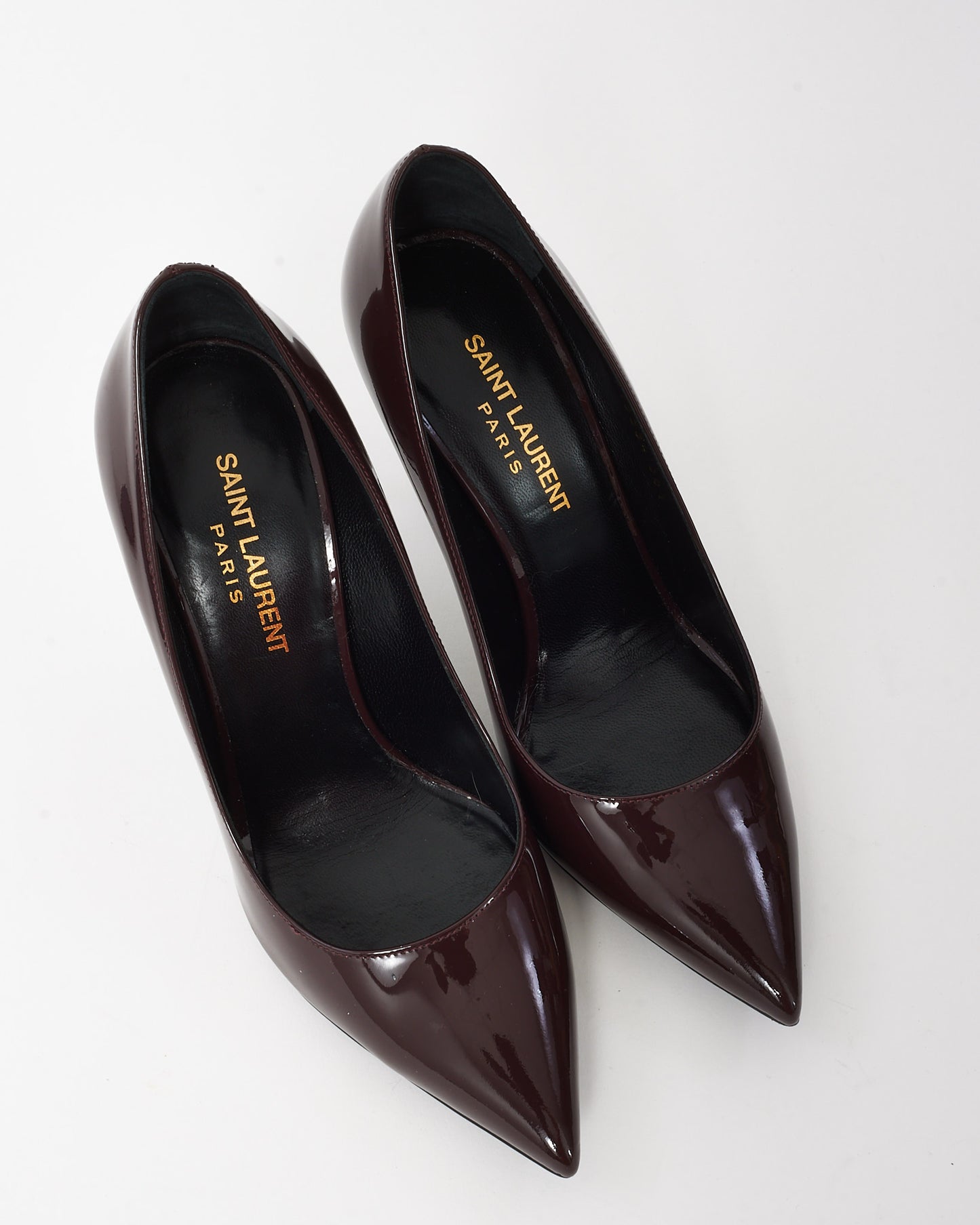 Saint Laurent Burgundy Patent Leather Pointed Toe Pumps - 36.5