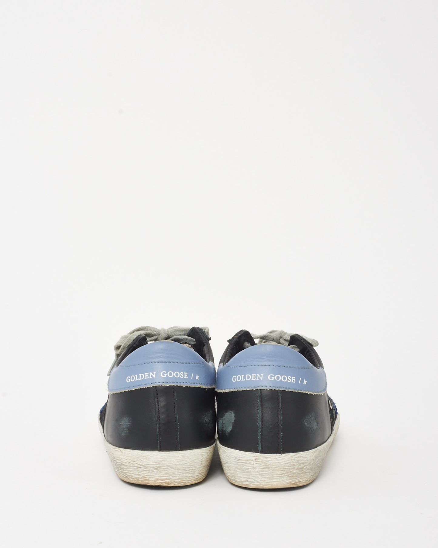 Golden Goose Baskets Superstar basses en cuir noir/bleu et paillettes - 38