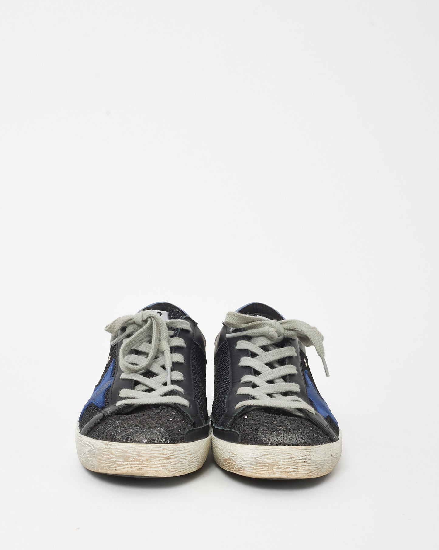 Golden Goose Baskets Superstar basses en cuir noir/bleu et paillettes - 38