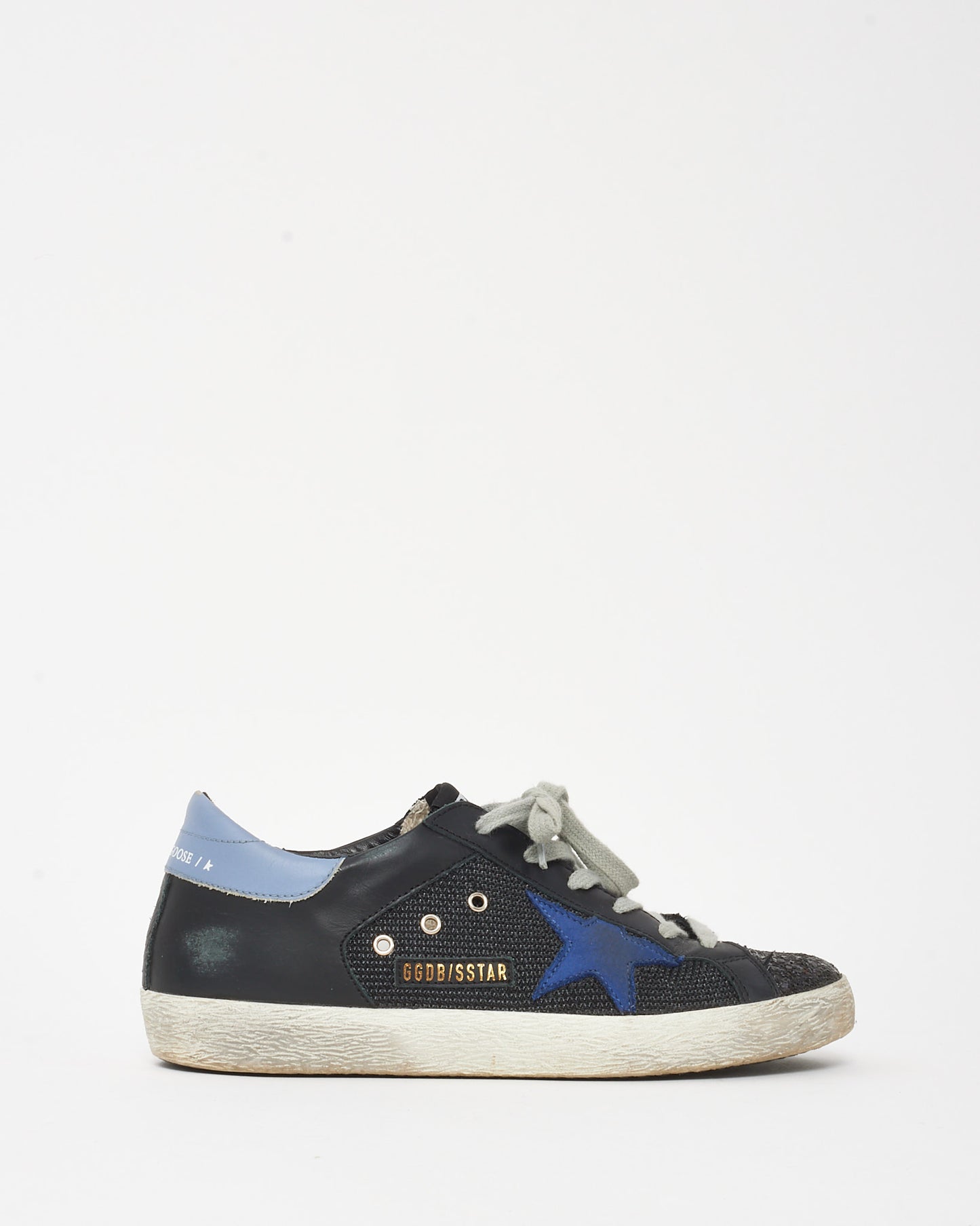 Golden Goose Baskets Superstar basses en cuir noir/bleu et paillettes - 38