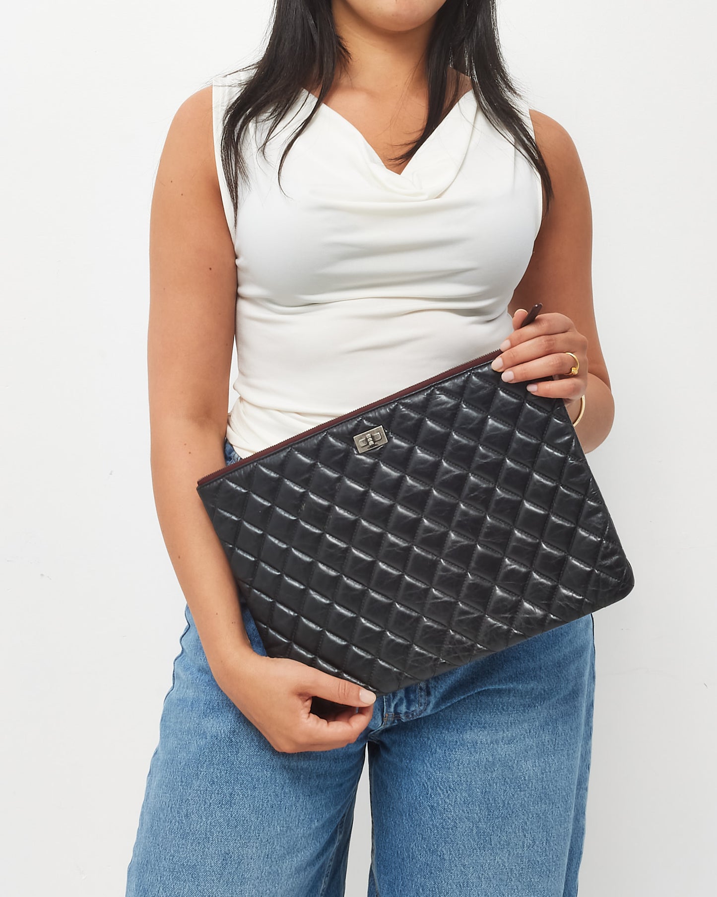 Chanel Black Lambskin Leather Re-Issue Medium O Case Clutch Pouch