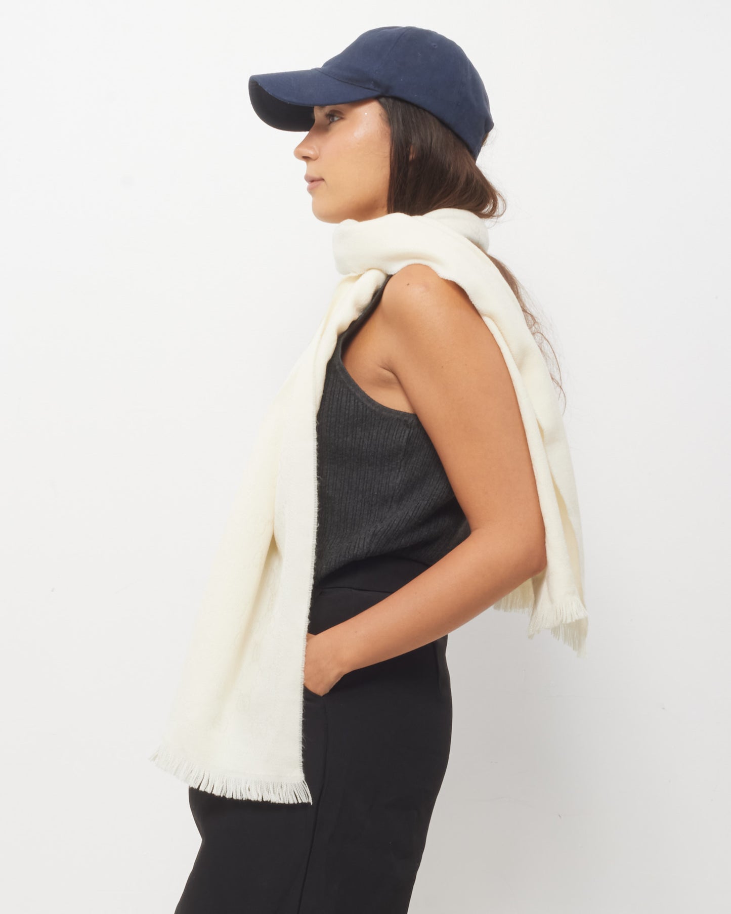 Gucci White Cream GG Monogram Silk/Wool Shawl Scarf