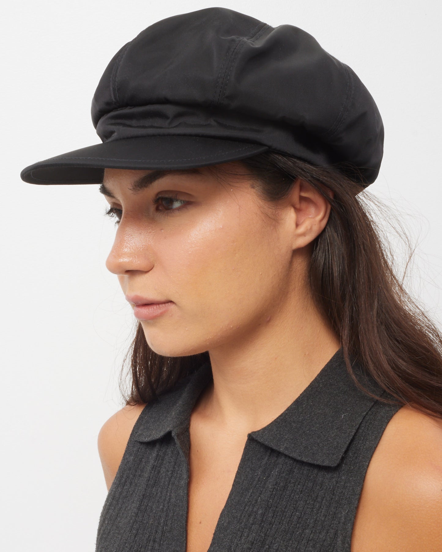 Prada Black Re-Nylon Newsboy Cap Hat - S