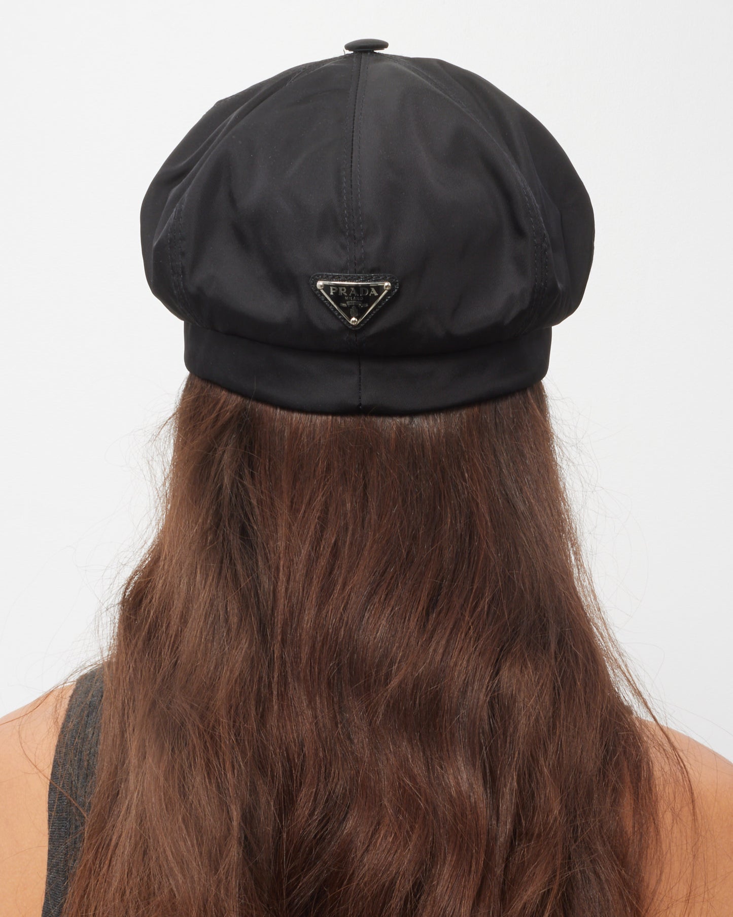 Prada Black Re-Nylon Newsboy Cap Hat - S