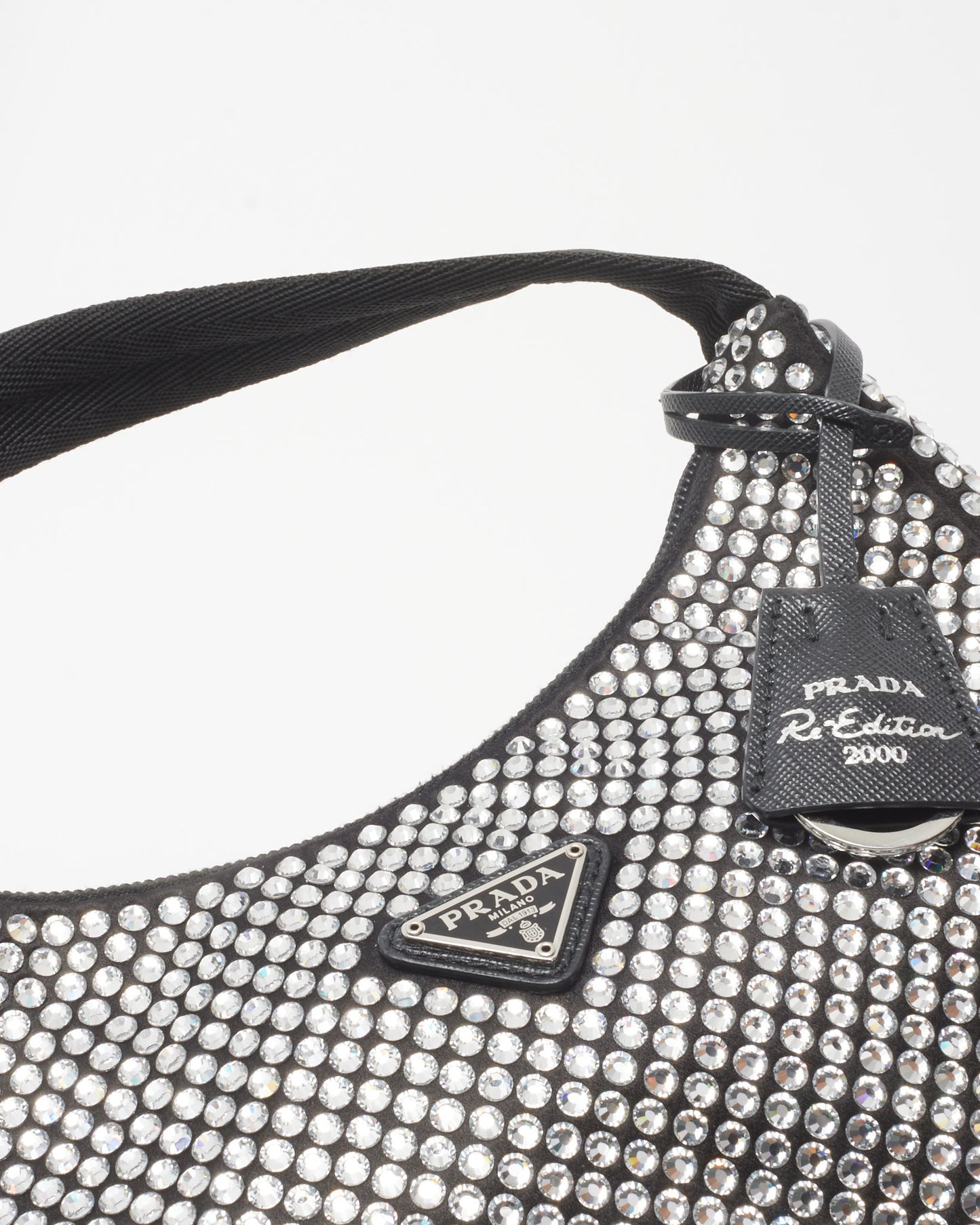 Prada Black Satin Crystal Re-Edition 2000 Mini Bag