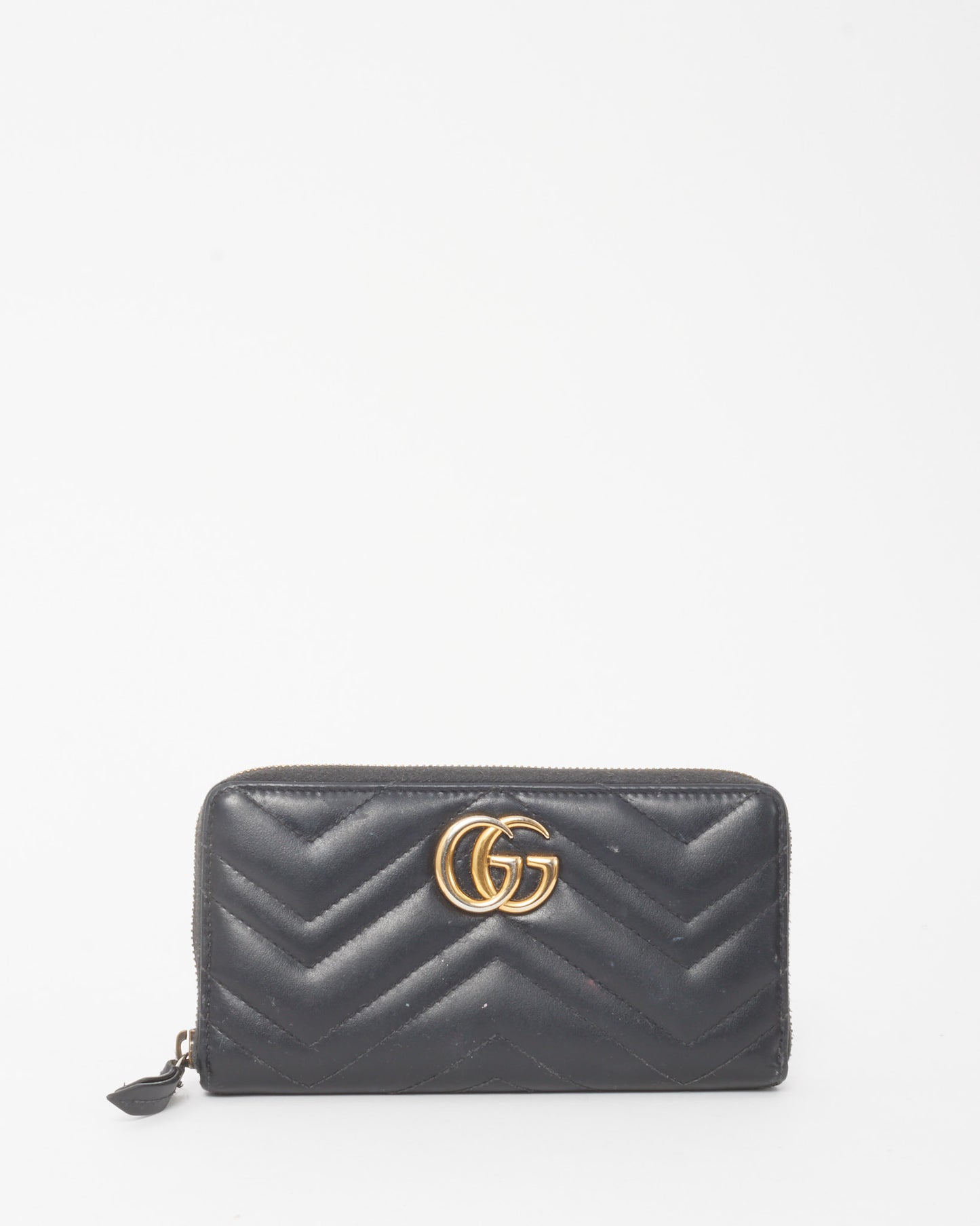 Portefeuille zippé GG Marmont en cuir Matlasseé noir Gucci