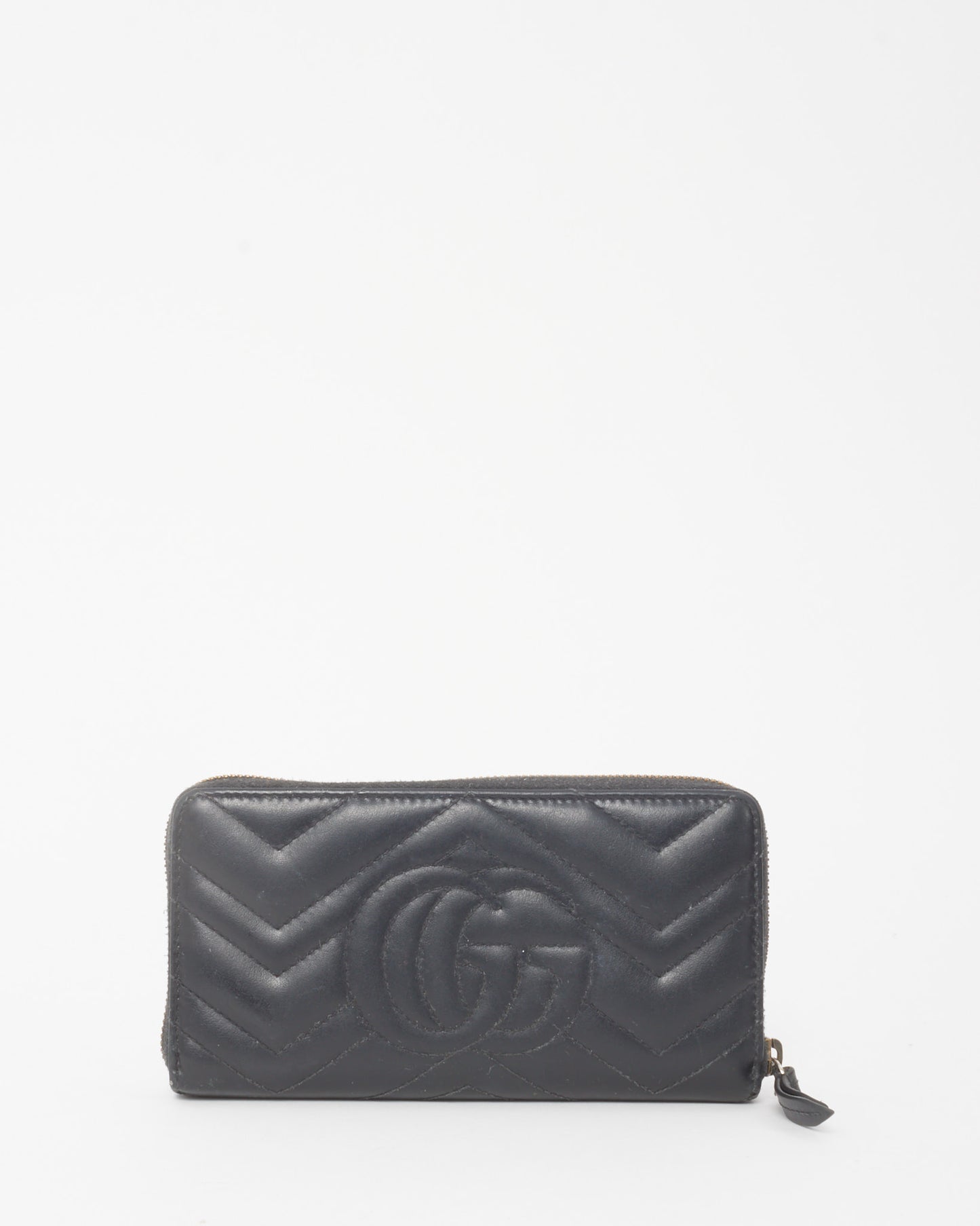 Portefeuille zippé GG Marmont en cuir Matlasseé noir Gucci