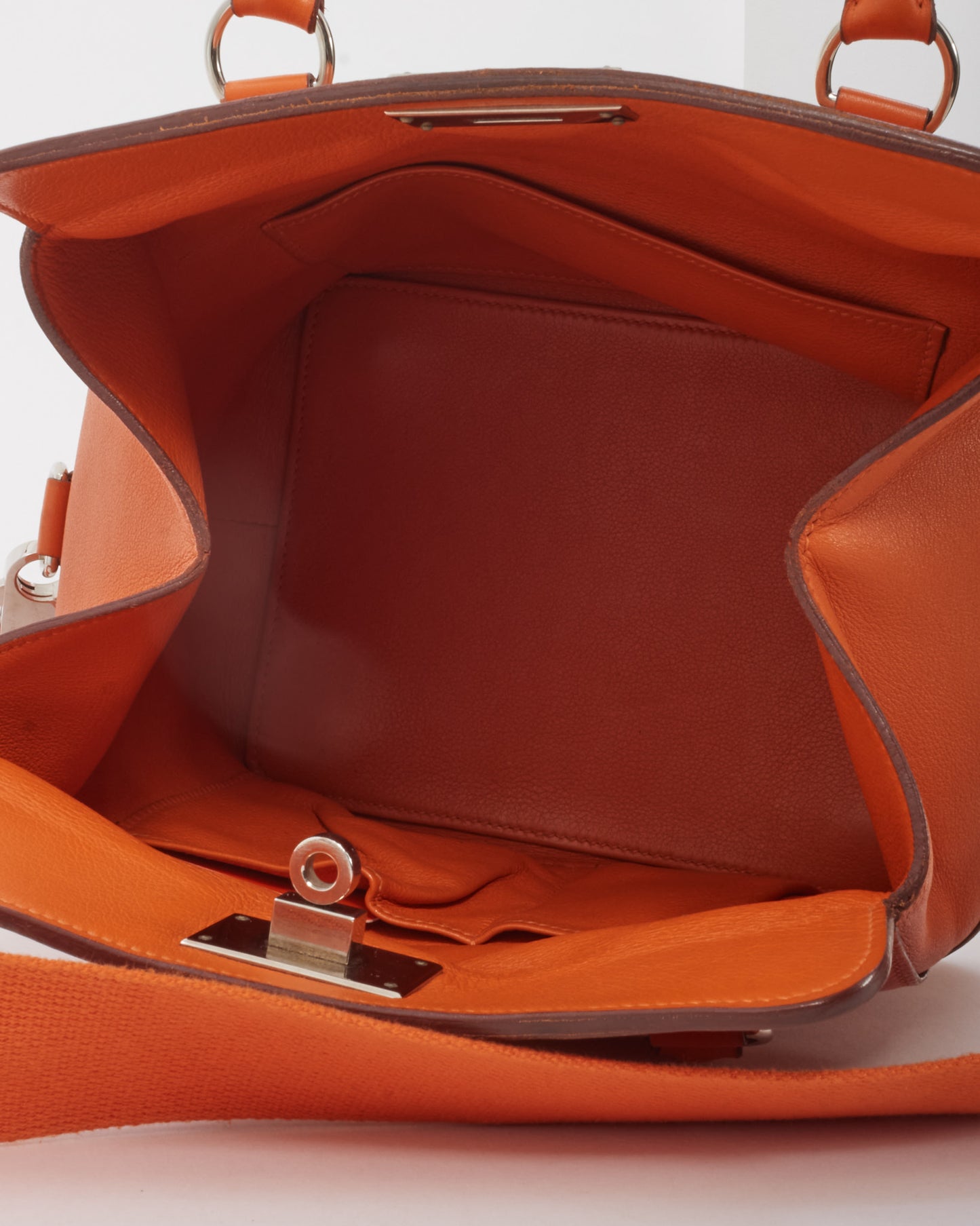 Hermès Orange Clemence Leather Toolbox 20 Handbag with Strap PHW