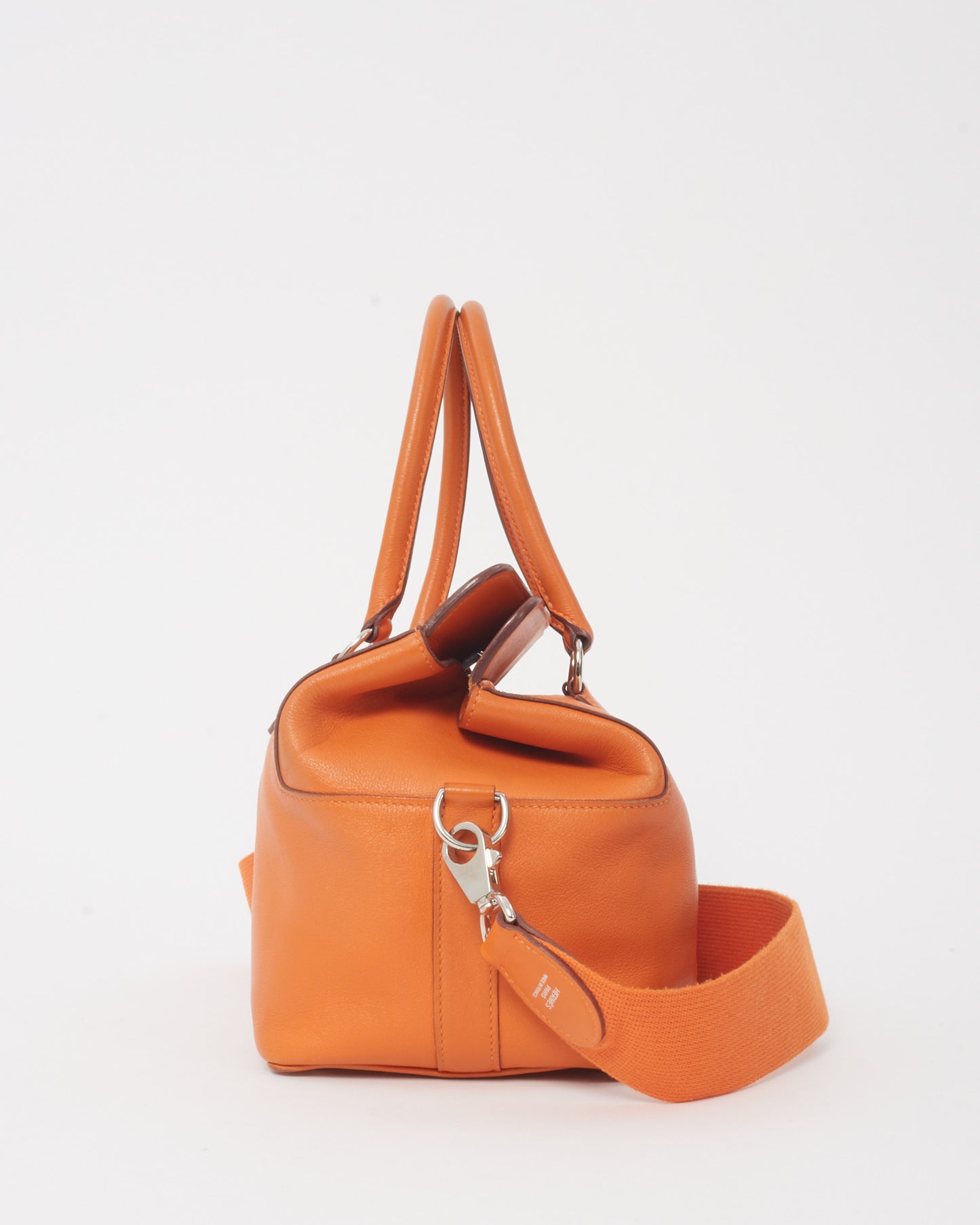 Hermès Orange Clemence Leather Toolbox 20 Handbag with Strap PHW