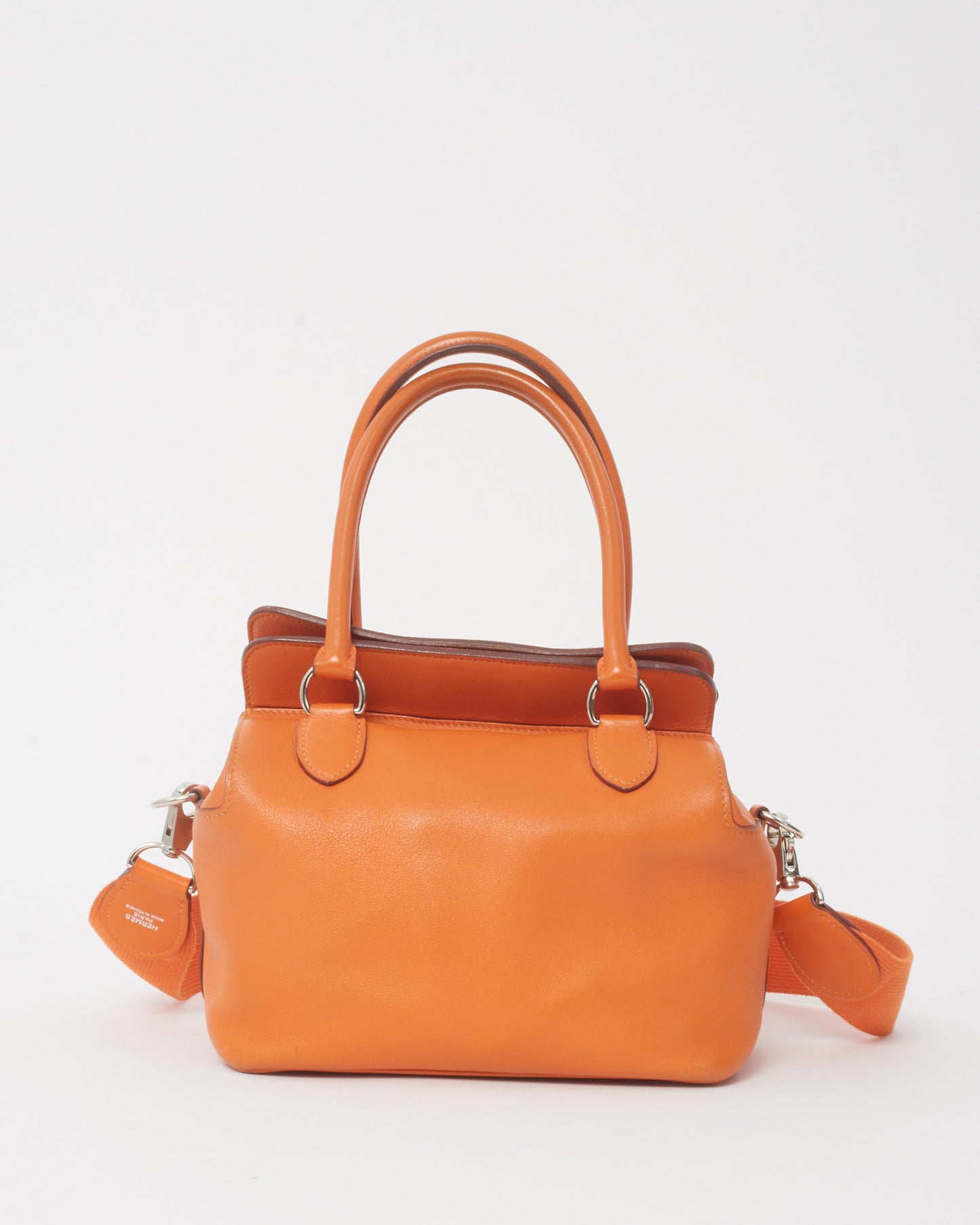 Hermès Orange Clemence Leather Toolbox 20 Handbag with Strap PHW
