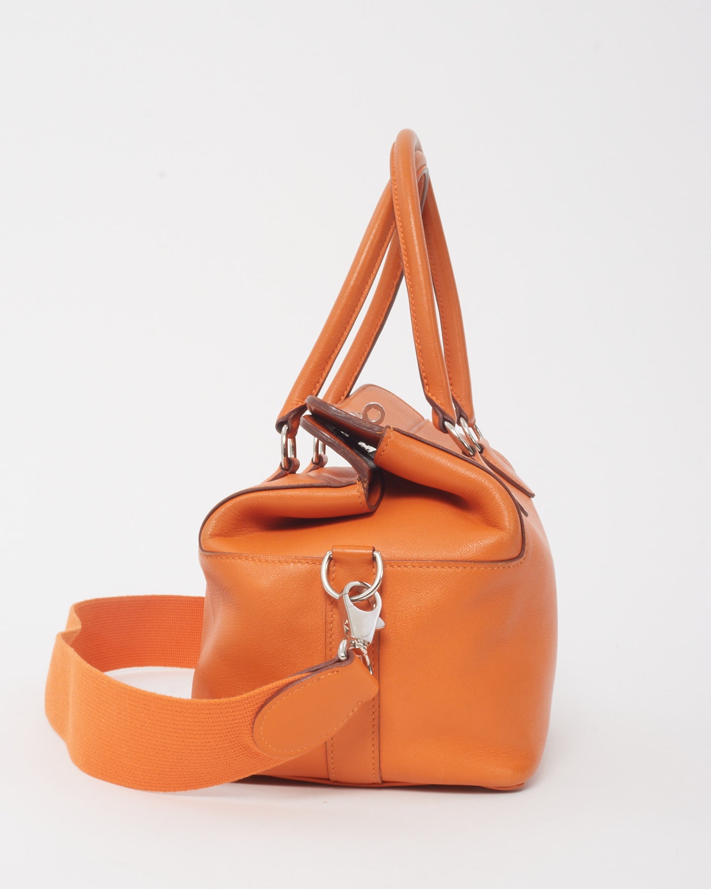Hermès Orange Clemence Leather Toolbox 20 Handbag with Strap PHW