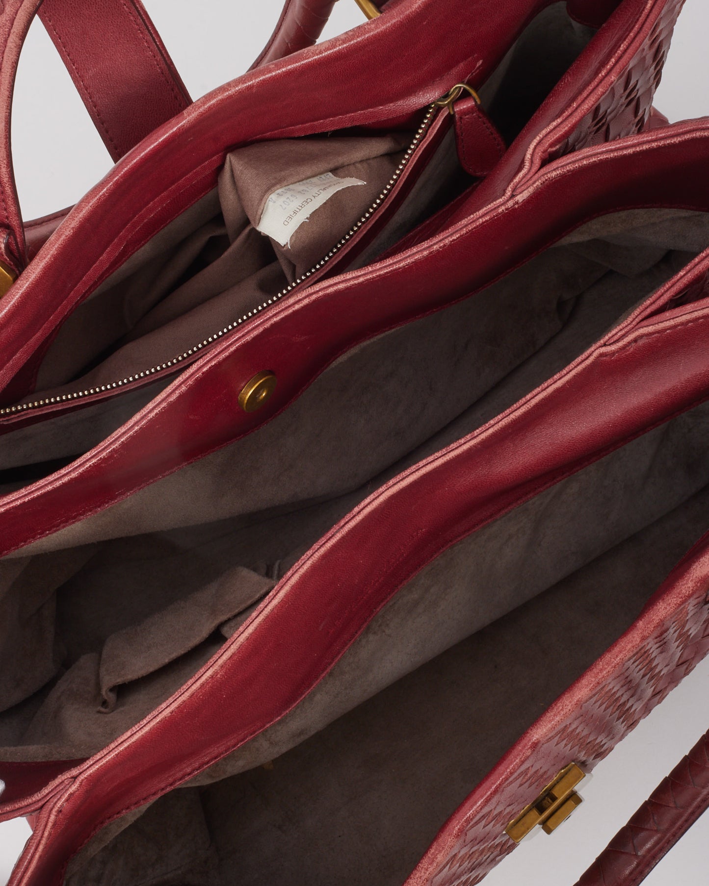 Bottega Veneta Burgundy Red Intrecciato Leather Medium Roma Tote Bag