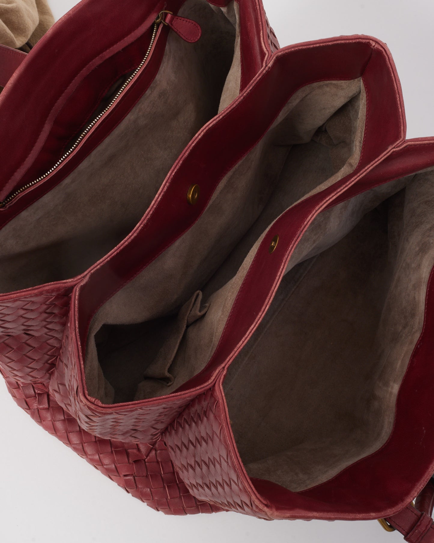 Bottega Veneta Burgundy Red Intrecciato Leather Medium Roma Tote Bag