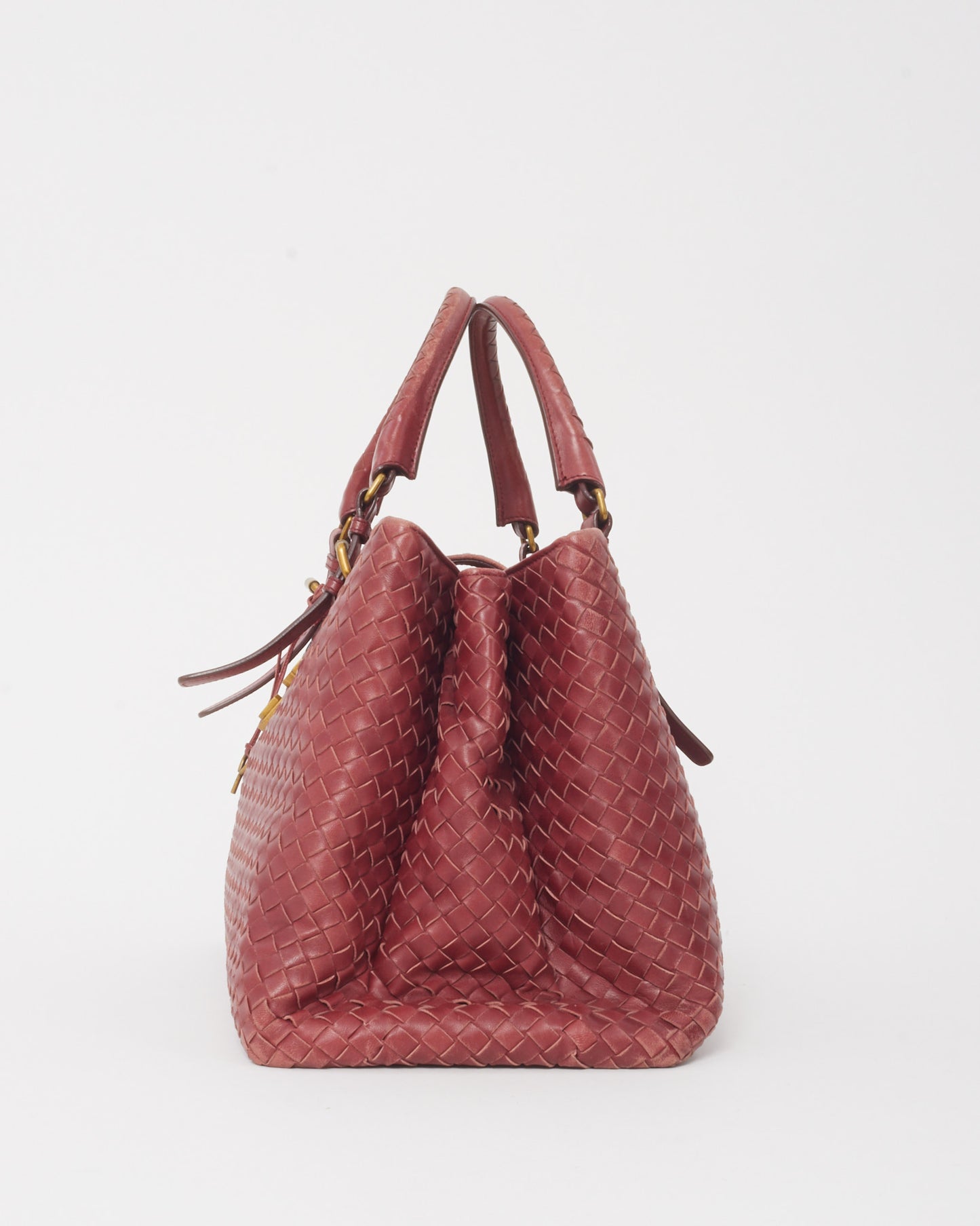 Bottega Veneta Burgundy Red Intrecciato Leather Medium Roma Tote Bag