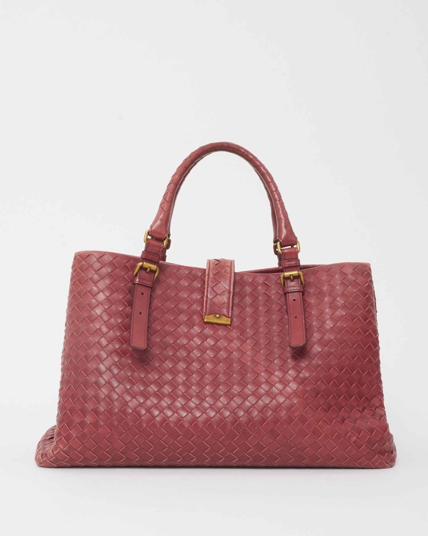 Bottega Veneta Burgundy Red Intrecciato Leather Medium Roma Tote Bag