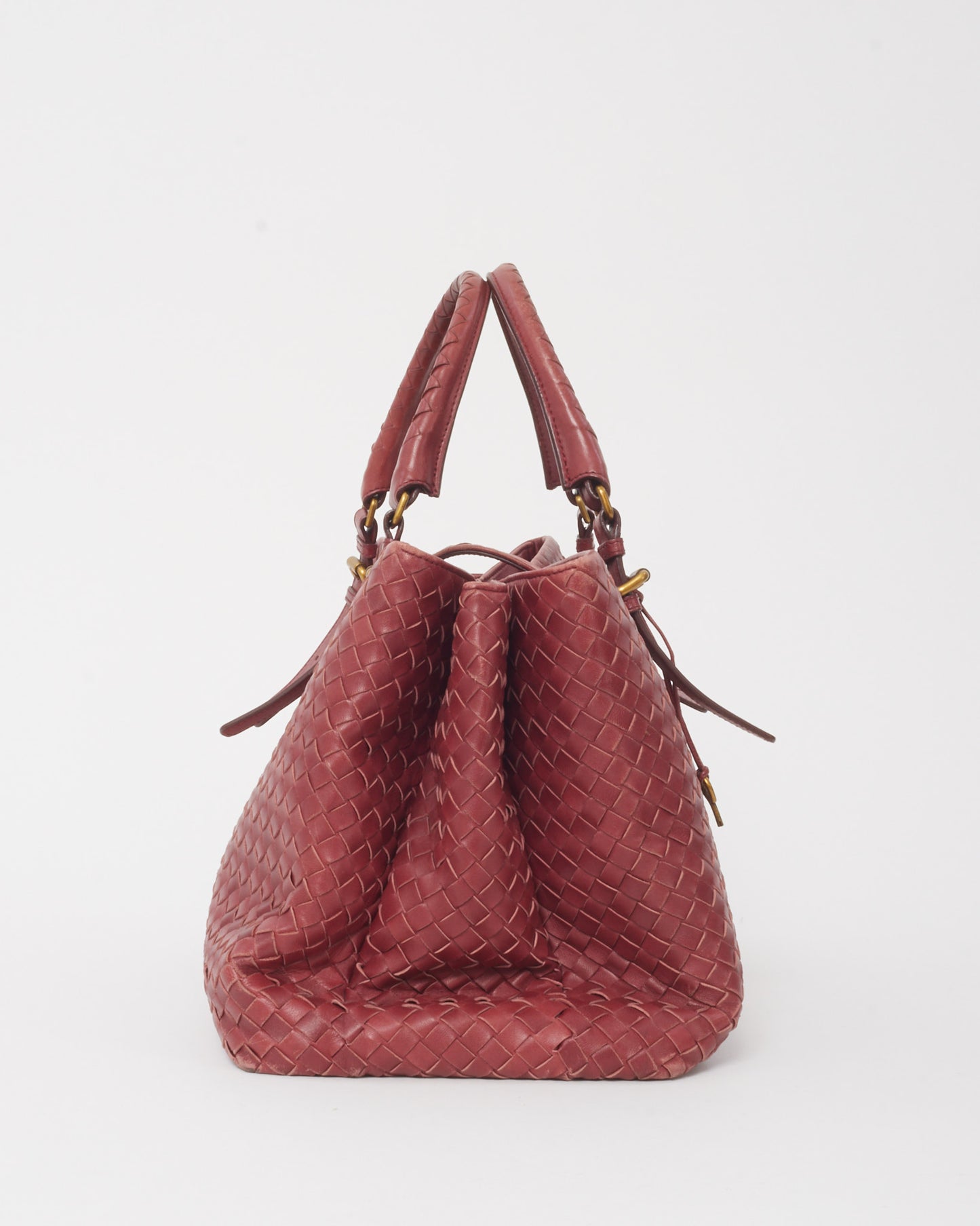 Bottega Veneta Burgundy Red Intrecciato Leather Medium Roma Tote Bag