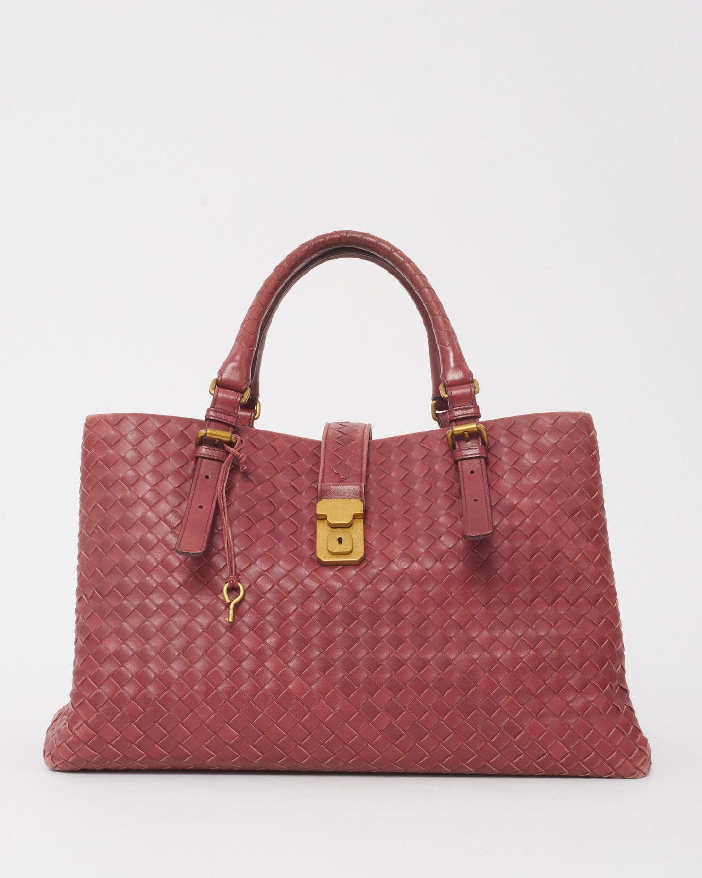 Bottega Veneta Burgundy Red Intrecciato Leather Medium Roma Tote Bag