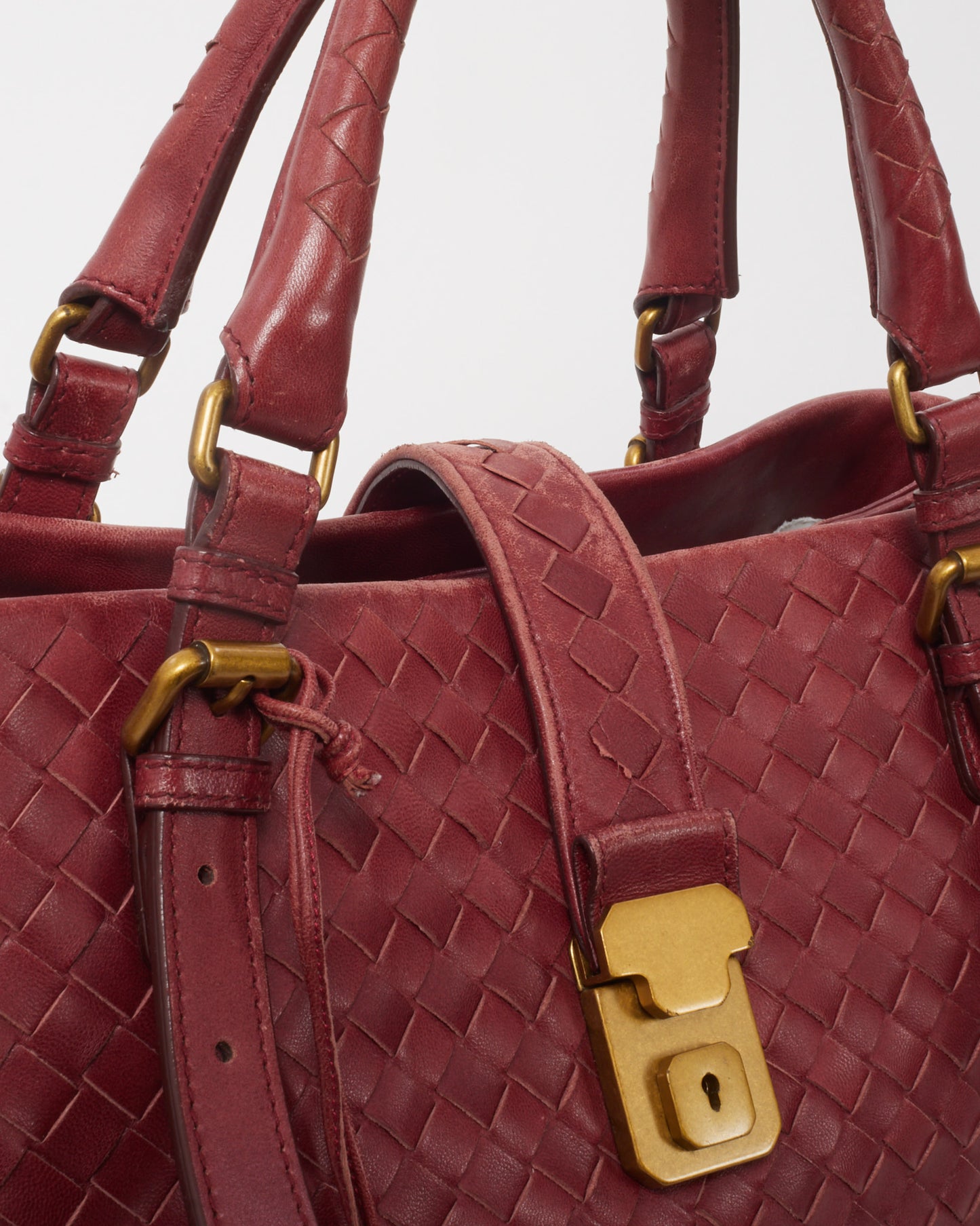 Bottega Veneta Burgundy Red Intrecciato Leather Medium Roma Tote Bag