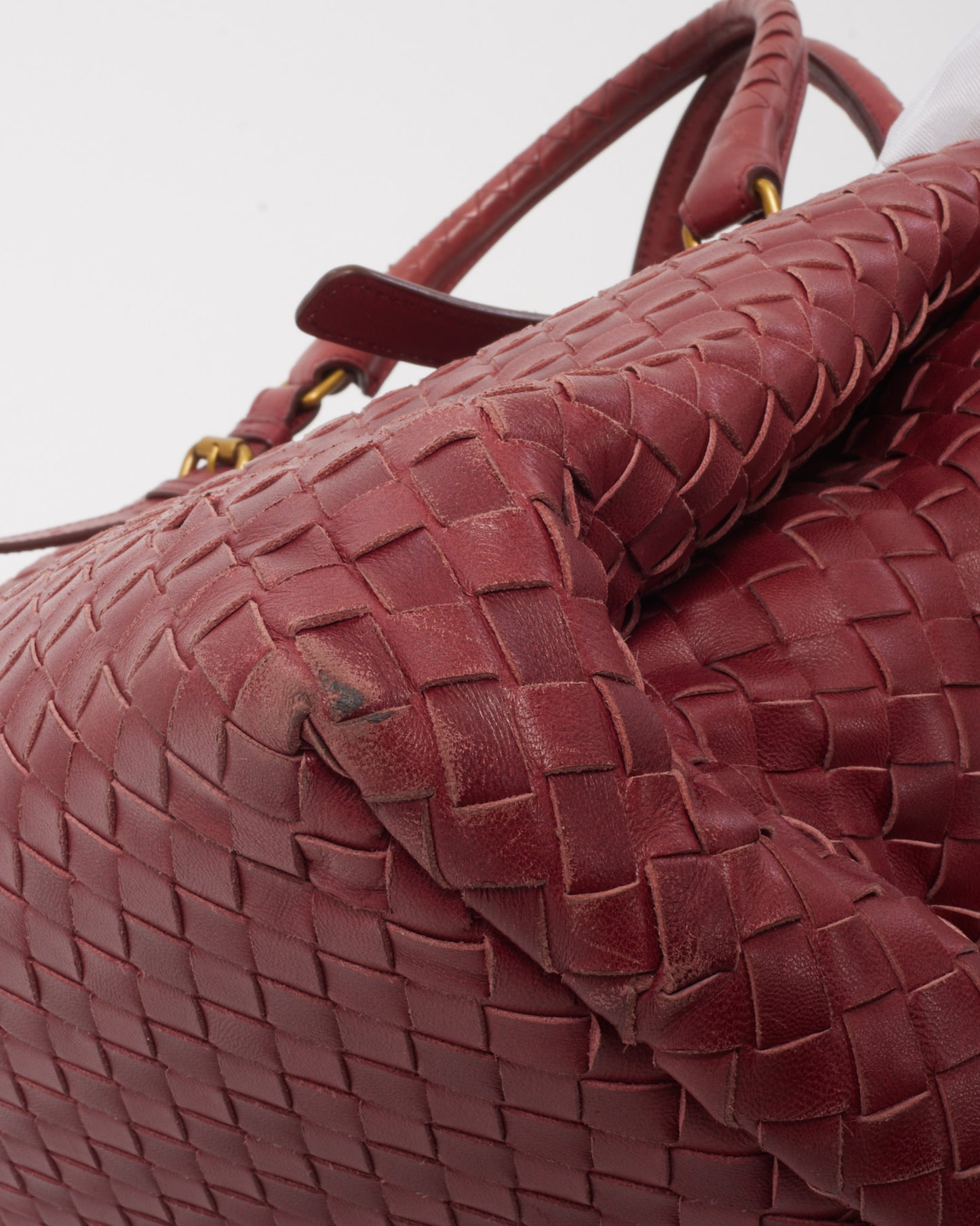 Bottega Veneta Burgundy Red Intrecciato Leather Medium Roma Tote Bag
