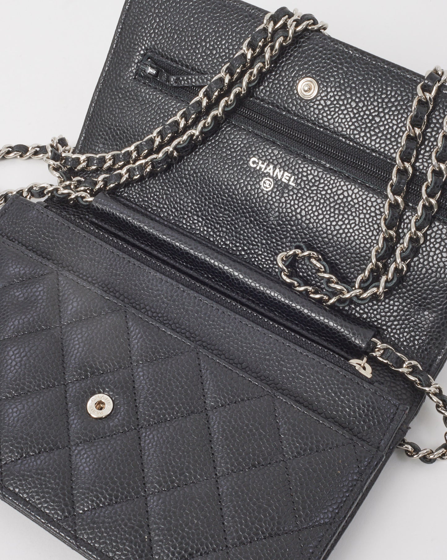 Chanel Black Quilted Caviar Leather WOC Wallet on Chain Crossbody Bag SHW