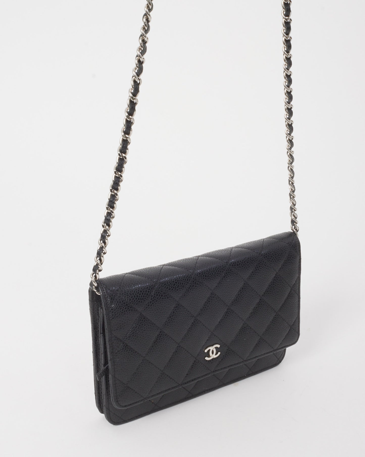 Chanel Black Quilted Caviar Leather WOC Wallet on Chain Crossbody Bag SHW