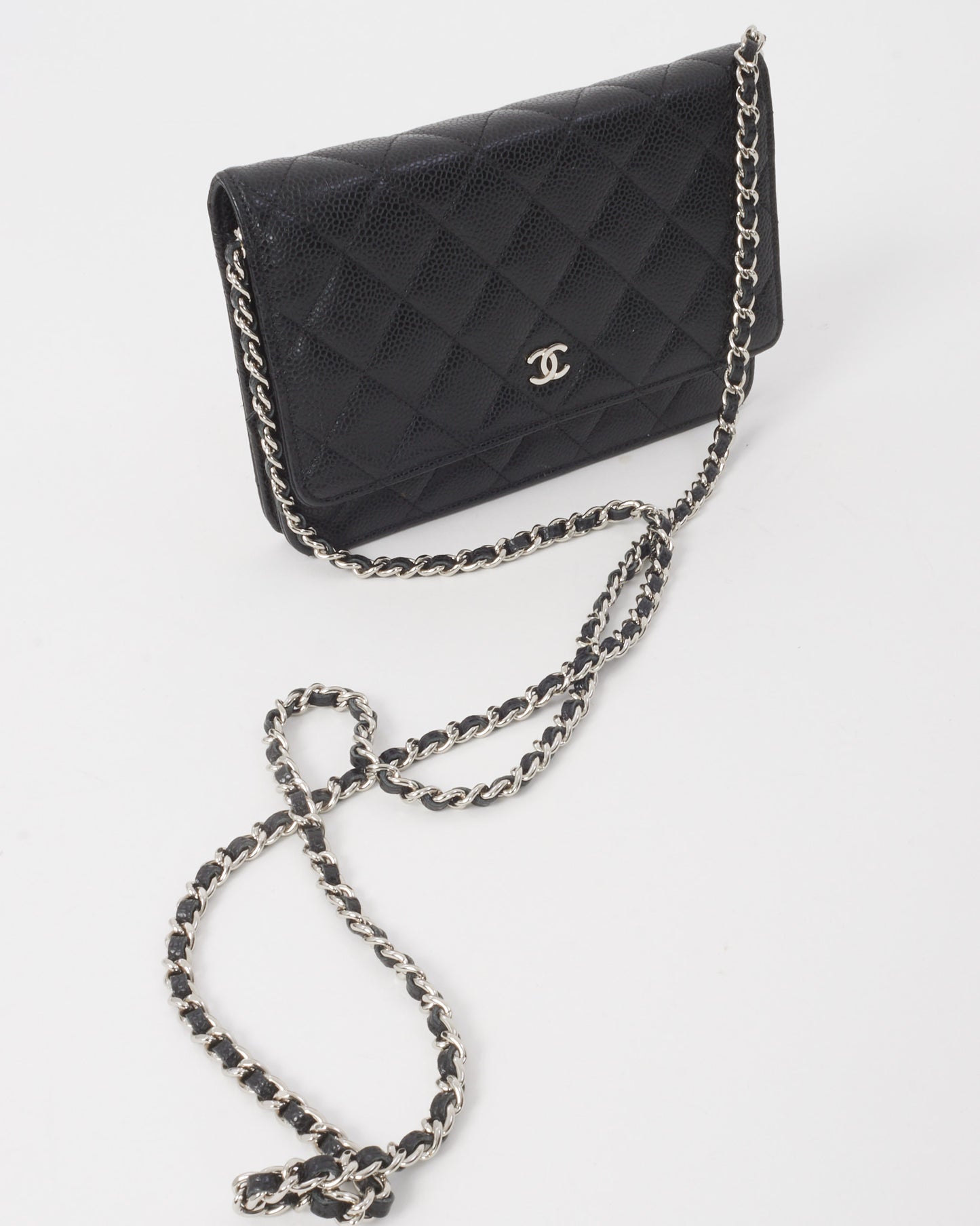 Chanel Black Quilted Caviar Leather WOC Wallet on Chain Crossbody Bag SHW