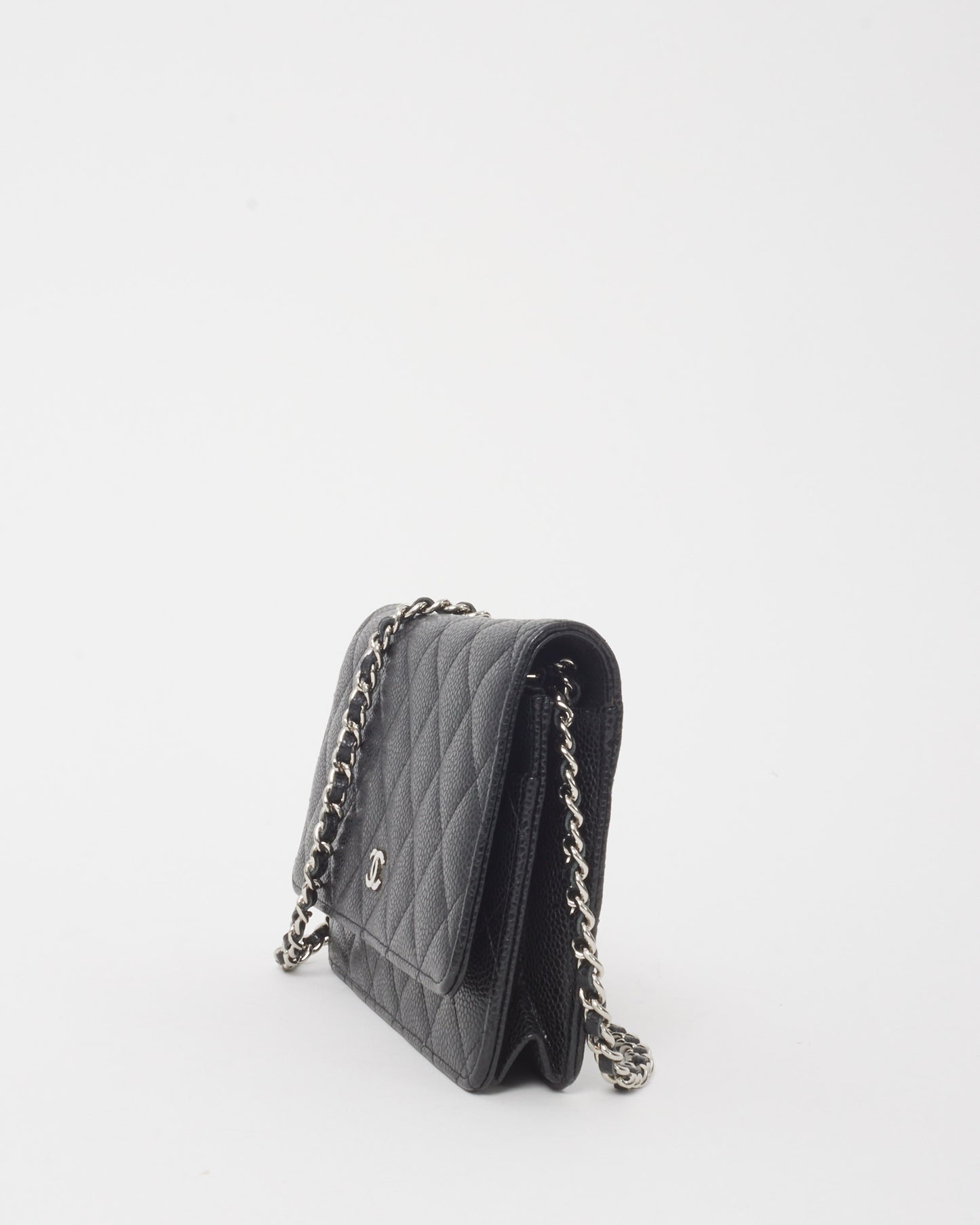 Chanel Black Quilted Caviar Leather WOC Wallet on Chain Crossbody Bag SHW