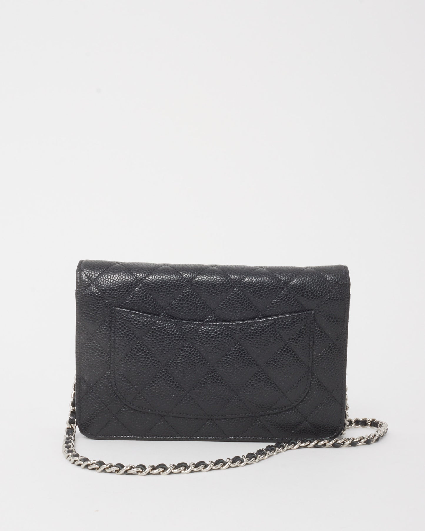 Chanel Black Quilted Caviar Leather WOC Wallet on Chain Crossbody Bag SHW