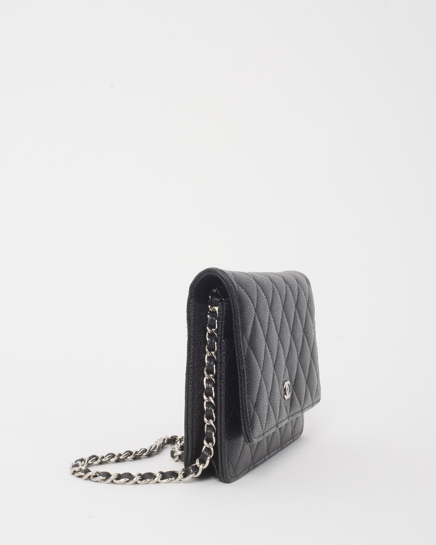 Chanel Black Quilted Caviar Leather WOC Wallet on Chain Crossbody Bag SHW