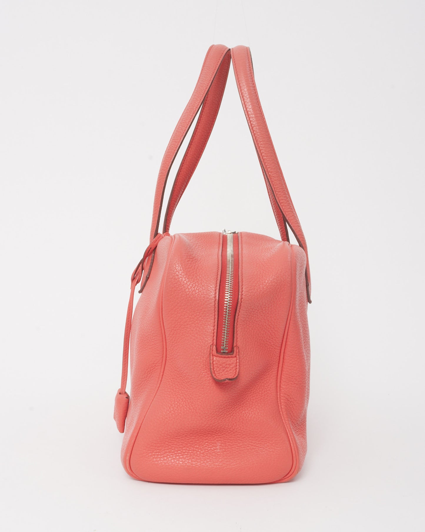 Hermès Coral Red (Rouge Pivoine) Clemence Leather Victoria 35 Bag PHW