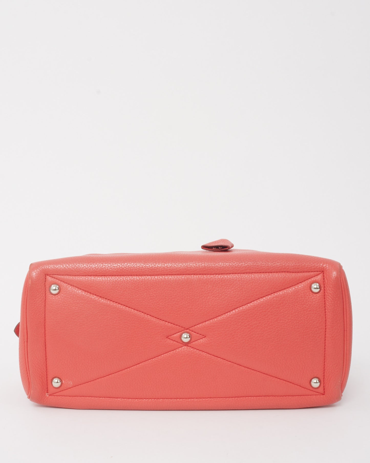 Hermès Coral Red (Rouge Pivoine) Clemence Leather Victoria 35 Bag PHW